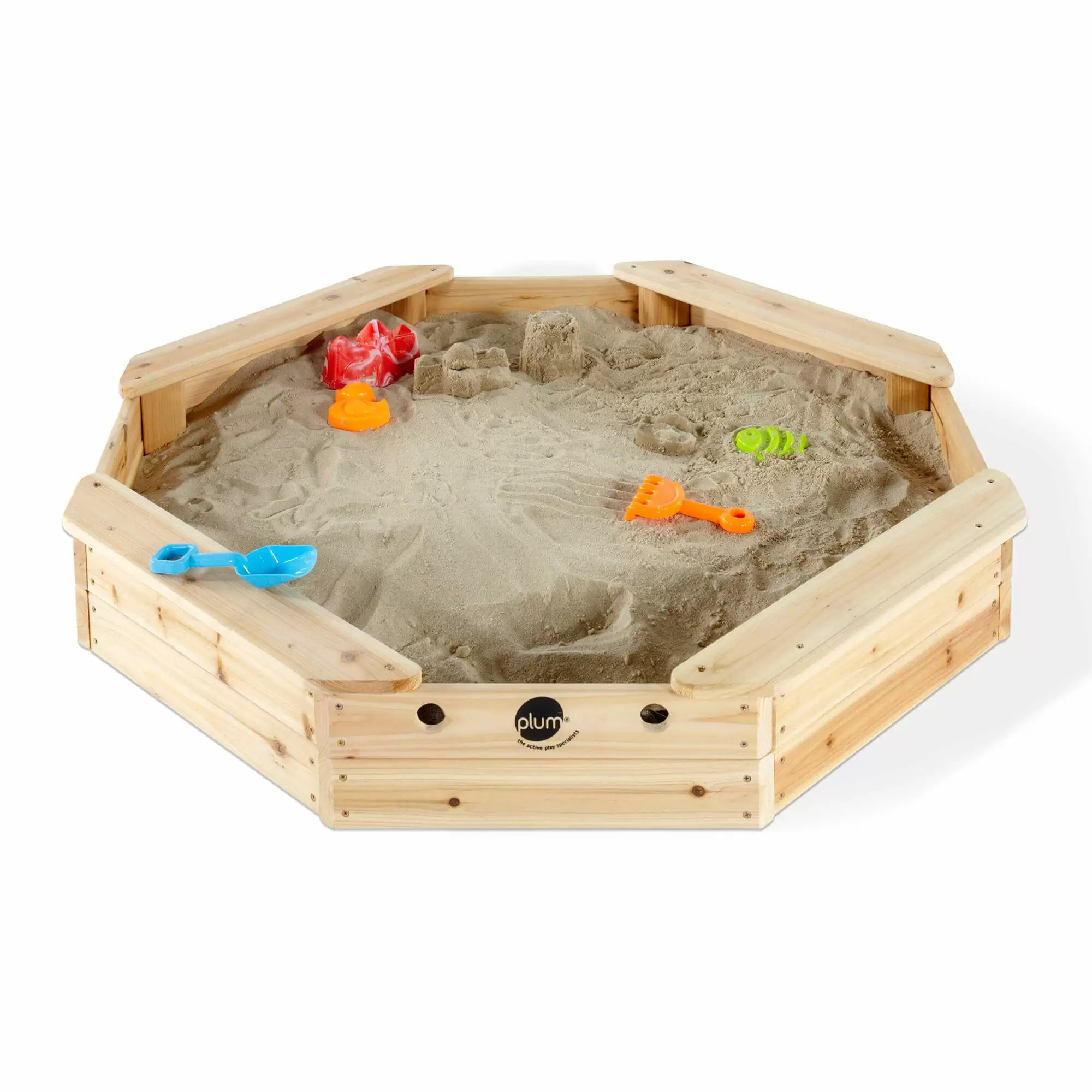 Plum Treasure Beach Wooden Sandpit with Cover, Outdoor Playground Sandbox Toy with Built-in Bench, Encourages Imaginative & Active Play for Kids, Suitable for Boys and Girls Aged 3 years and Above
