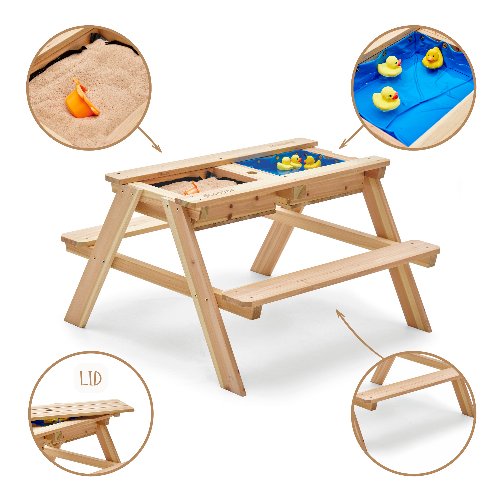 Plum Surfside Wooden Sand and Water Picnic Table, Durable 3 in 1 Table for Outdoor and Backyard Play, Summer Activity Play Table Suitable for Children both Boys and Girls Aged 18 m+