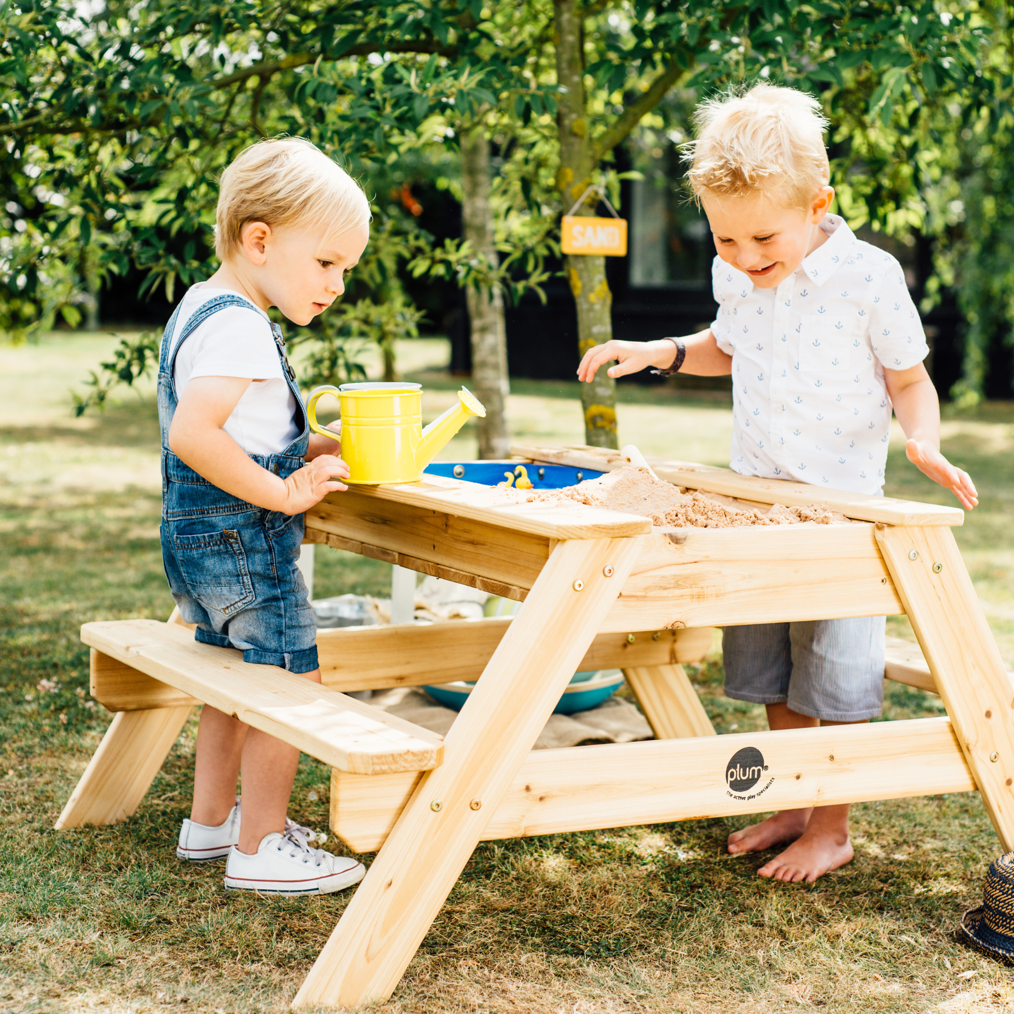 Plum Surfside Wooden Sand and Water Picnic Table, Durable 3 in 1 Table for Outdoor and Backyard Play, Summer Activity Play Table Suitable for Children both Boys and Girls Aged 18 m+