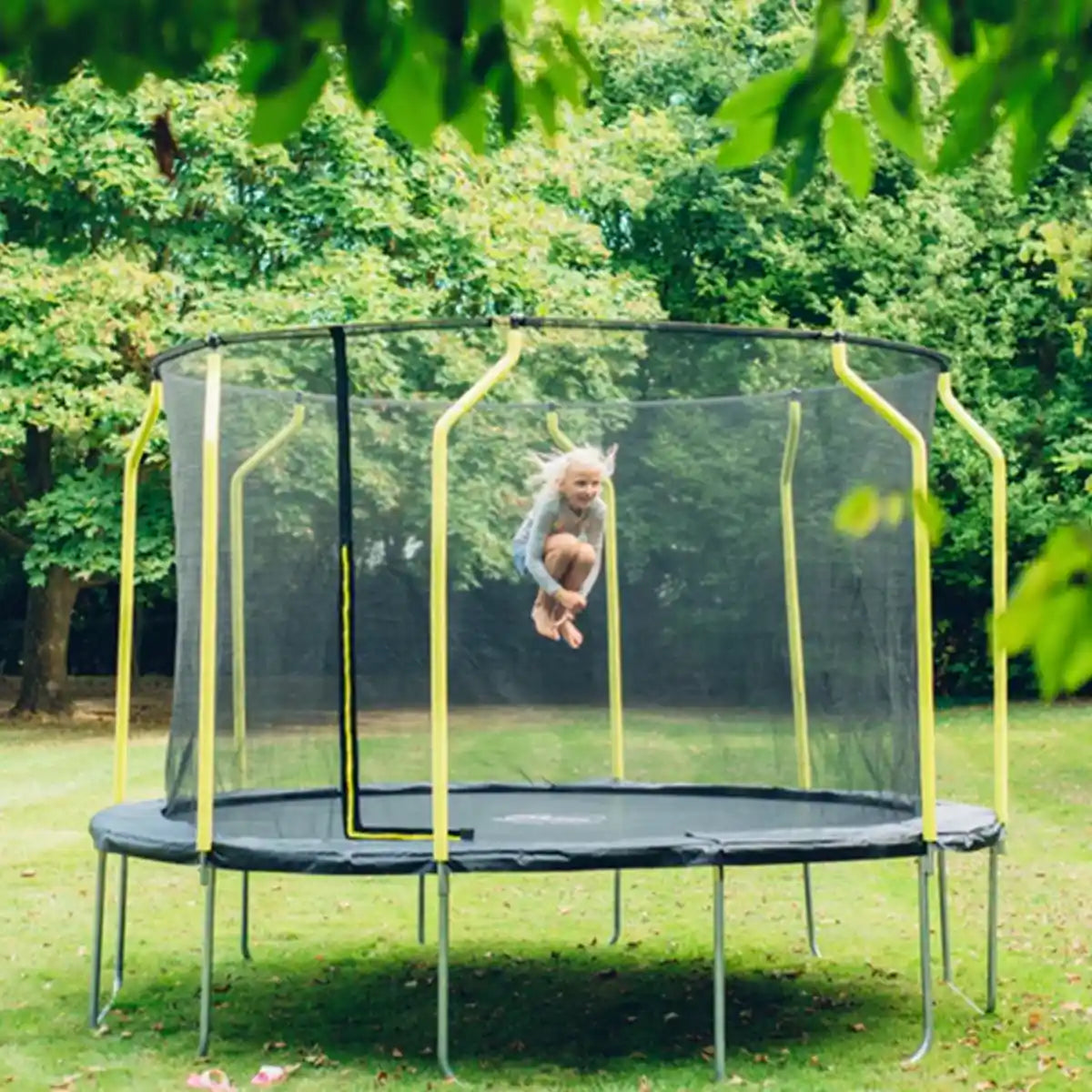 Plum 12ft Springsafe Jumper Trampoline with Enclosure & Safety Net, Outdoor Trampoline with Foam Pad Protection, Galvanized Steel Frame, UV & Weather Resistant, Kids Ages 6+