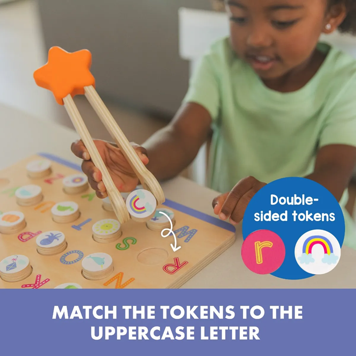 Educational Insights - ABC & Letter Sounds Wooden Puzzle – Wooden Alphabet Learning Puzzle with Letter Sounds & Fine Motor Tweezers (Ages 3+)