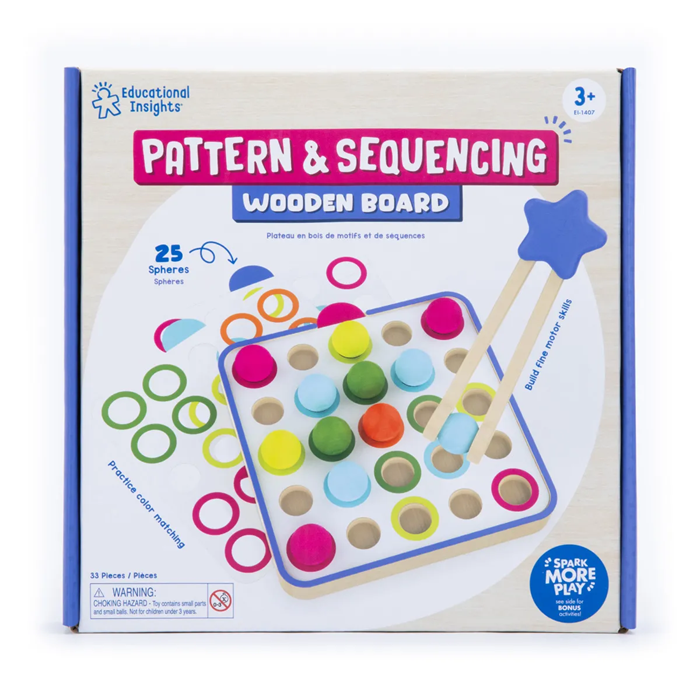 Educational Insights Pattern Sequencing Wooden Board – Early Math & Logic Learning Toy (Ages 3+)