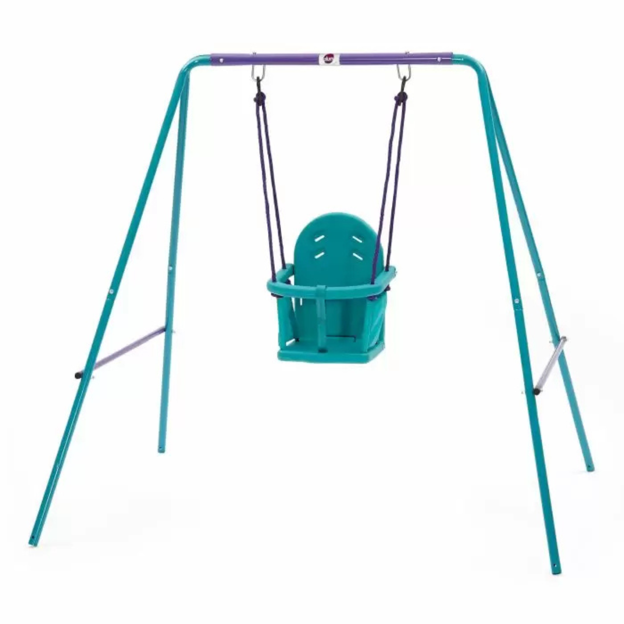 Plum 2 in 1 Metal Swing Set, Outdoor Swing with Height Adjustability and Interchangeable Seats, 50kg Weight Capacity, Suitable for Children both Boys and Girls Aged 12 Months and Above, Blue