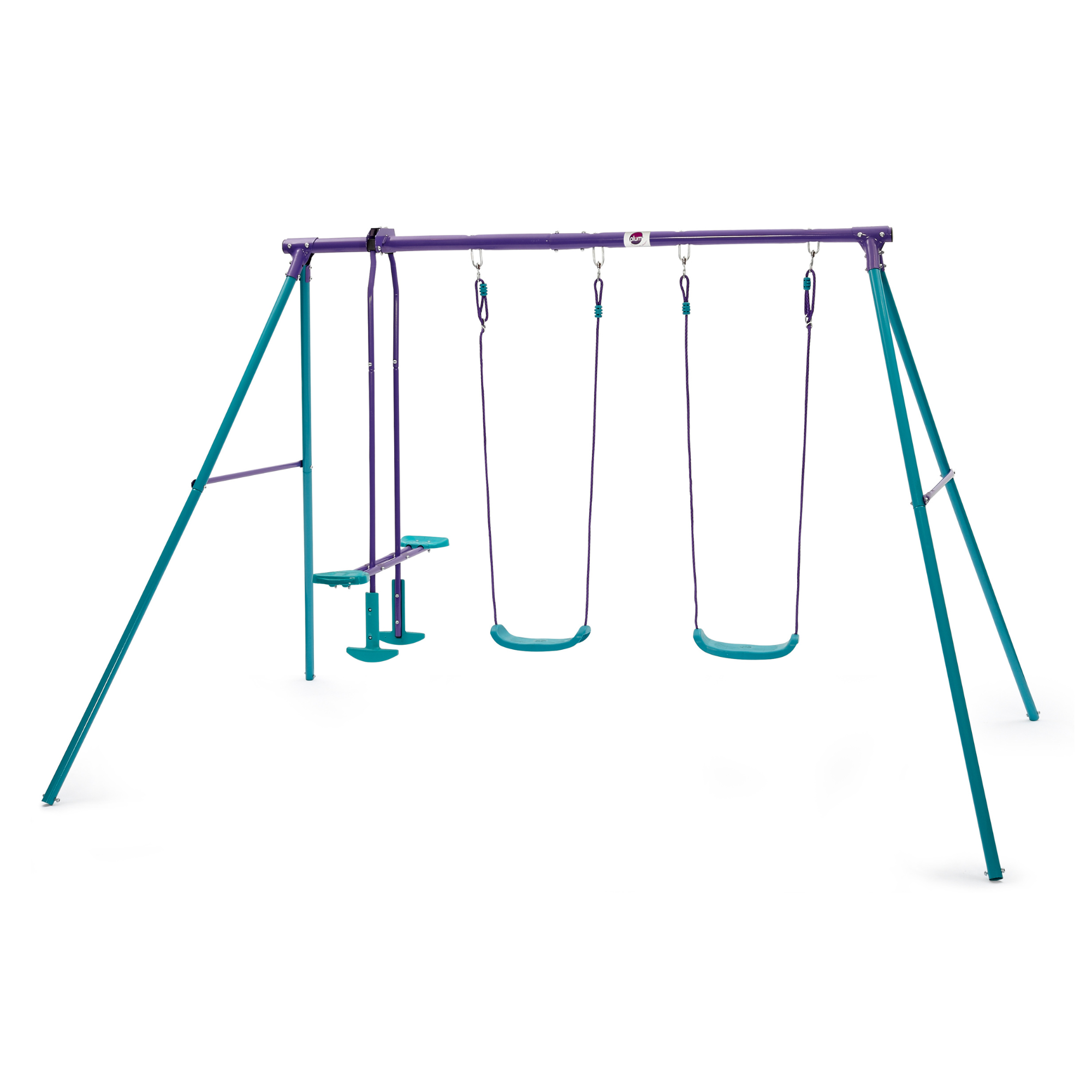 Plum Jupiter Double Swing with Glider Set, Easy to Assemble Sturdy Metal Frame with 50kg Maximum Weight Capacity Per Swing, Outdoor Toy Suitable for Children Aged 3 years and Above