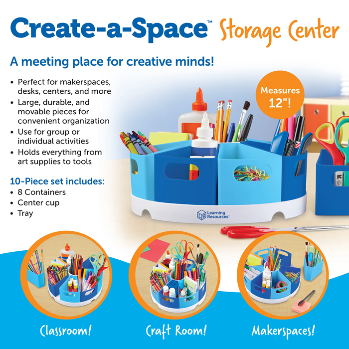 Create-A-Space Storage Center – Blue Rotating Organizer with 8 Removable Containers