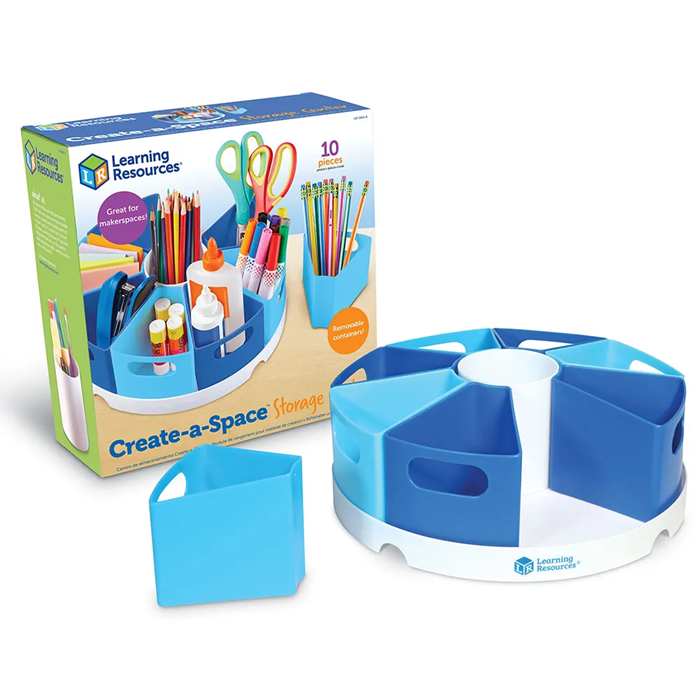 Create-A-Space Storage Center – Blue Rotating Organizer with 8 Removable Containers