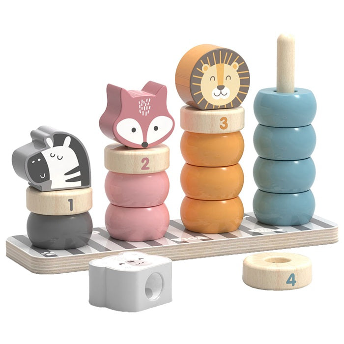VIGA PolarB Wooden Stacking Blocks with Animal Faces Β Educational Toy for Toddlers Age 24 Months+