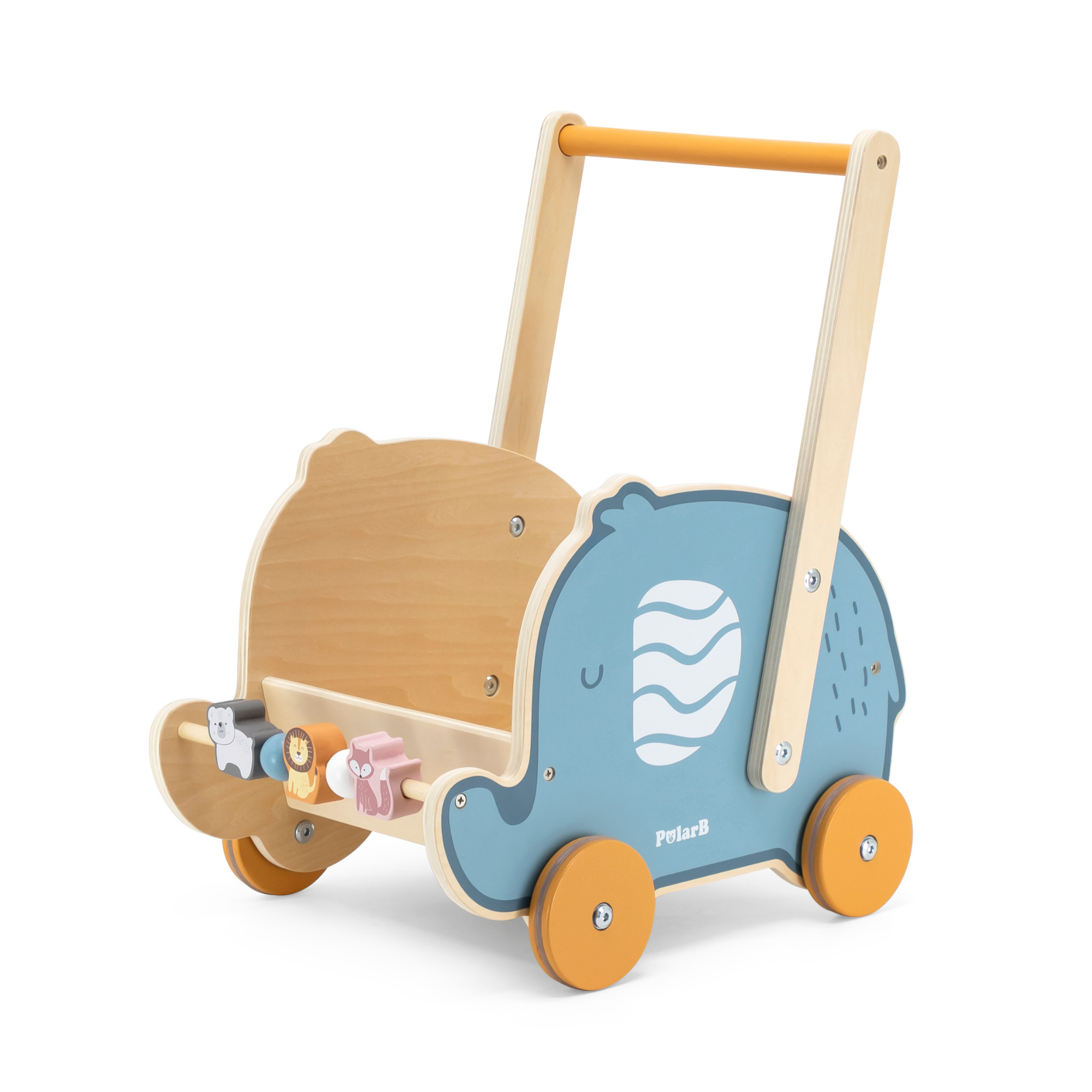 PolarB Doll Buggy Elephant Toddler Walker, Push Toy for Dolls and Plush Toys, Sturdy Plastic Construction with Clicking Wheels, For Ages 12 Months and Up