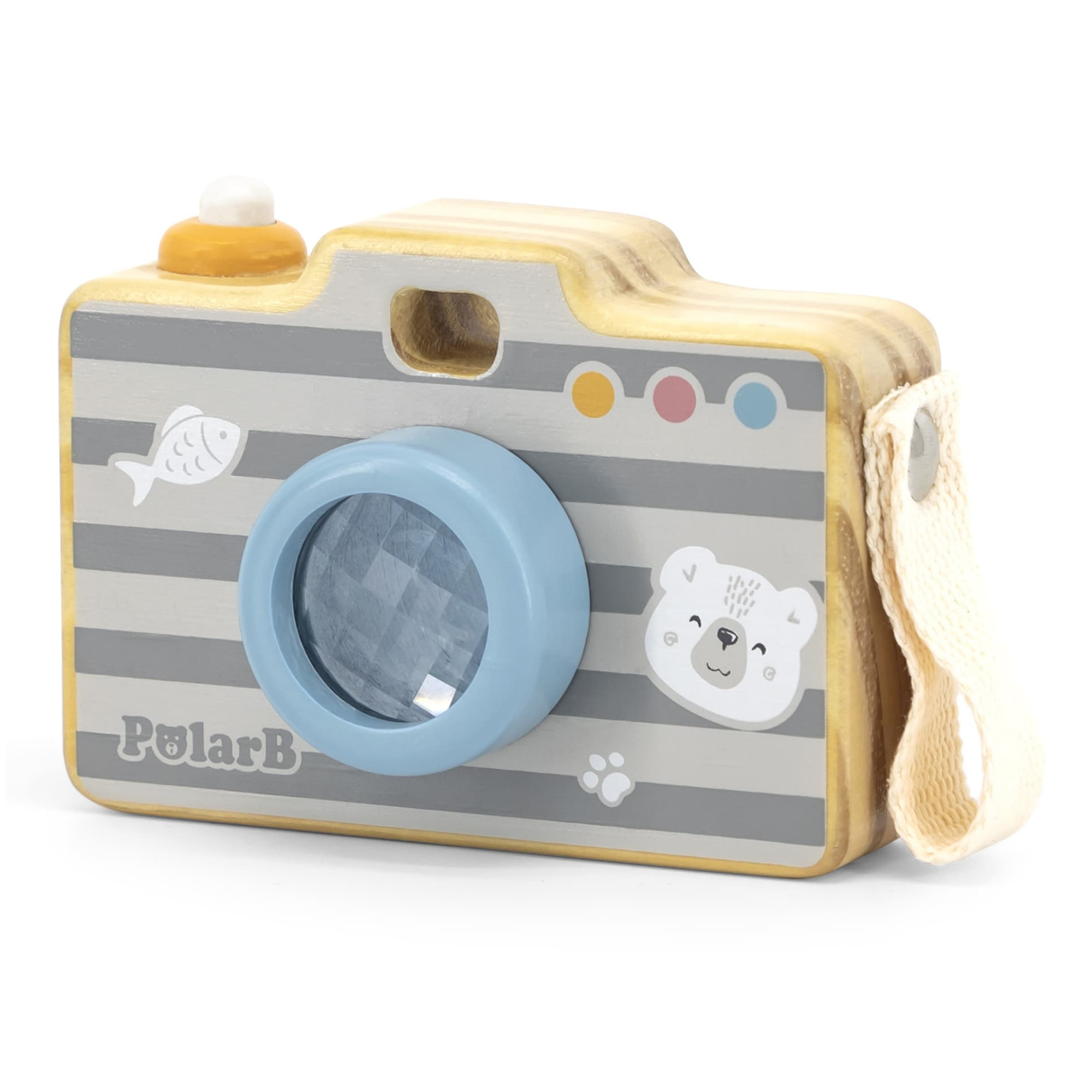 PolarB Wooden Camera Toy with Kaleidoscope for Toddlers Aged 2 and Up  Durable, Educational Roleplay Toy to Develop Creativity and Motor Skills