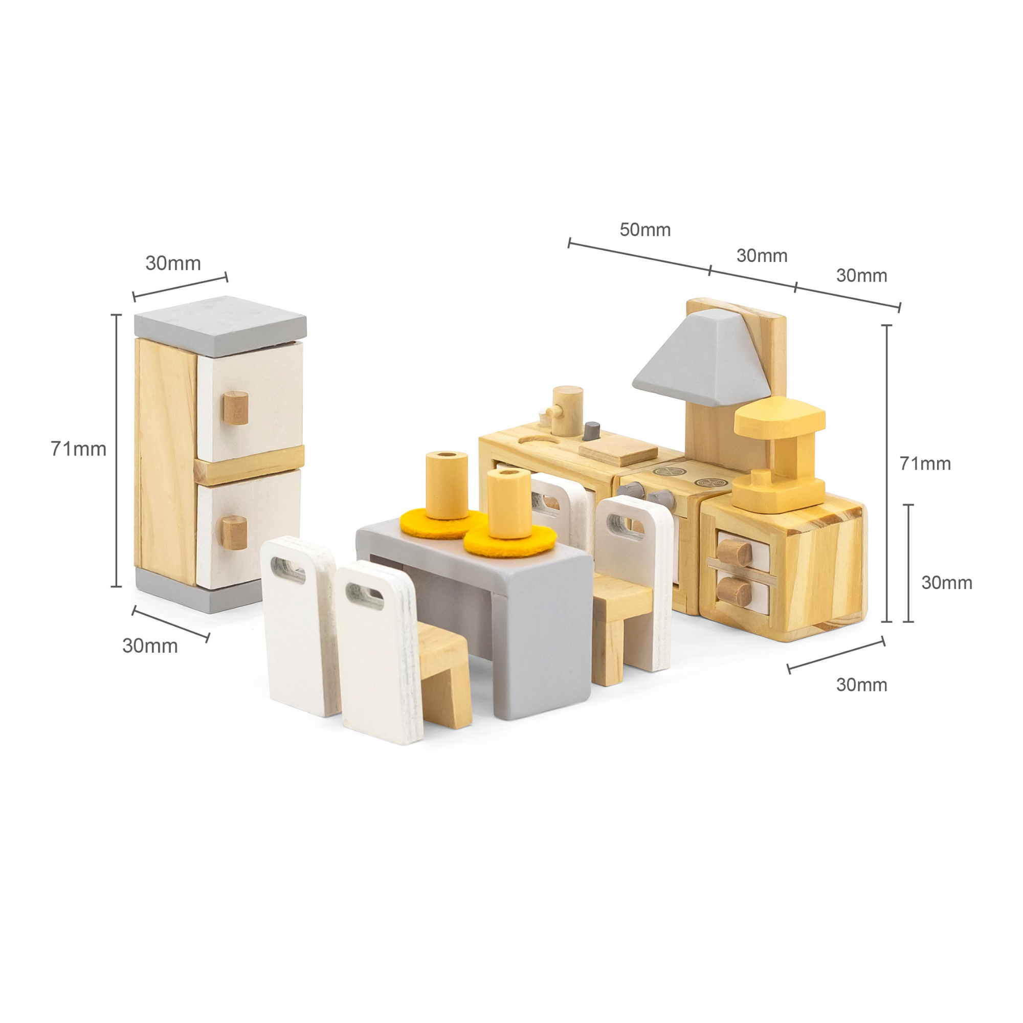 PolarB Wooden Kitchen and Dining Room Dollhouse Furniture Set for Ages 3 and Up 16-Piece Roleplay Toy to Inspire Creativity and Social Skills