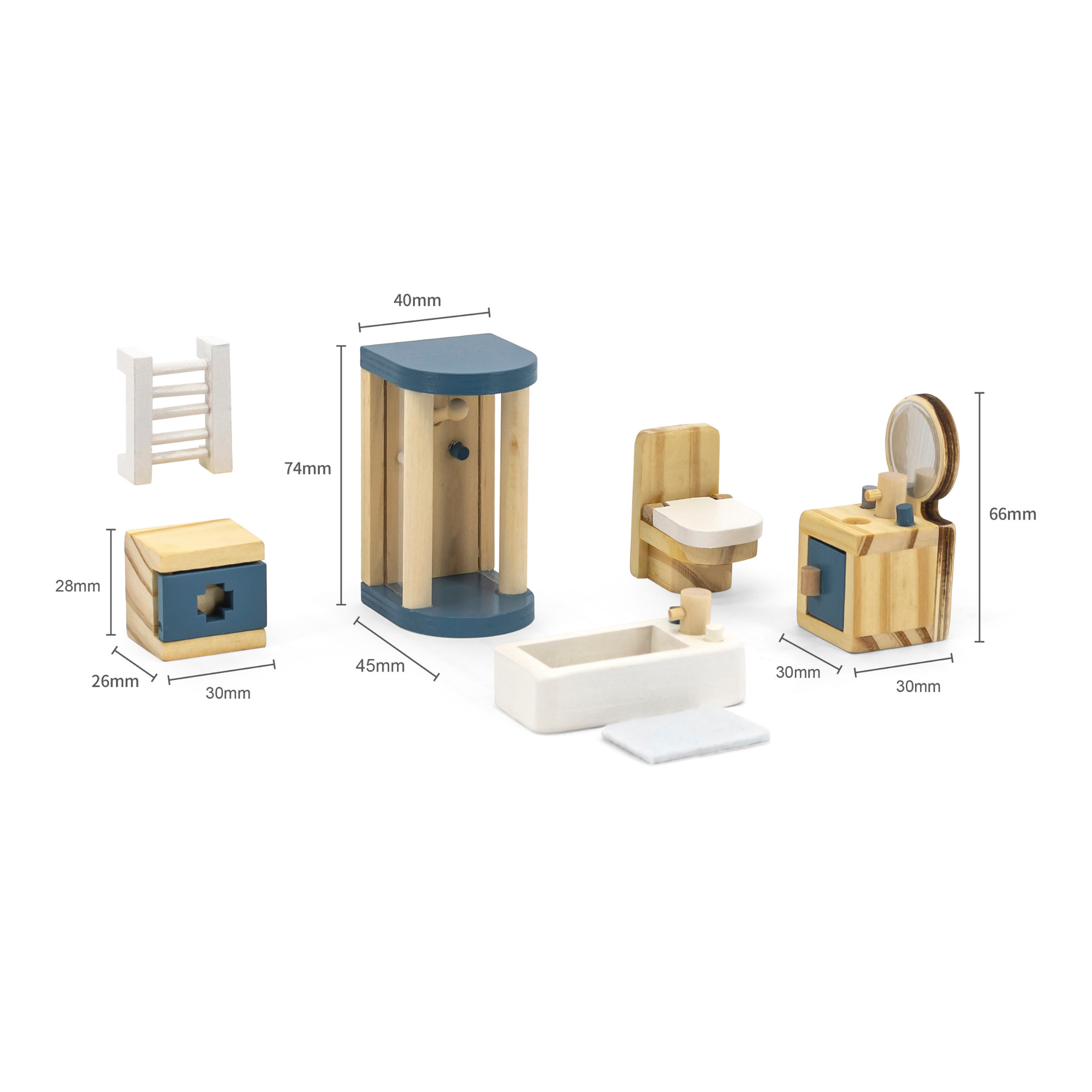 PolarB Wooden Toilet and Bathroom Dollhouse Furniture Set for Ages 3 and Up 8-Piece Roleplay Toy to Inspire Creativity and Social Skills