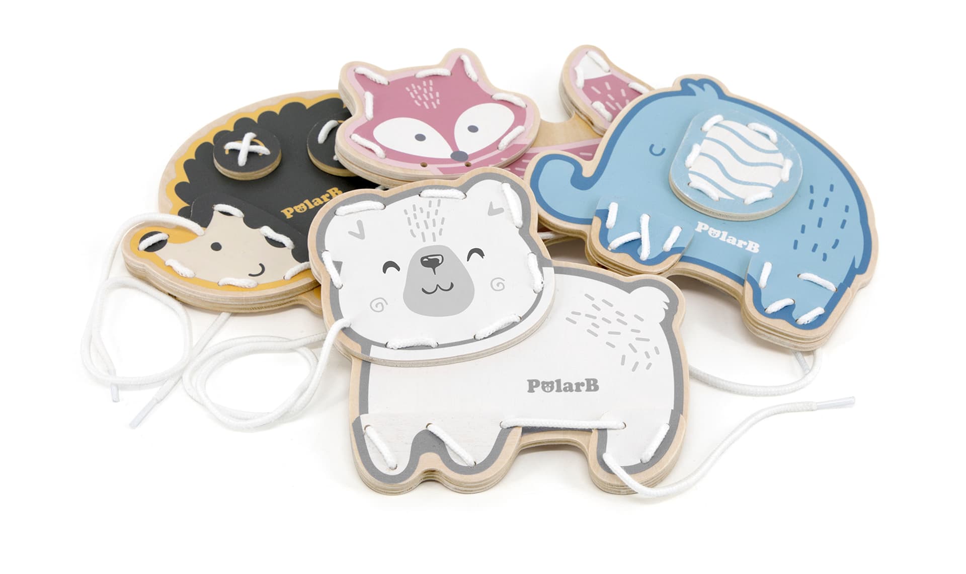 PolarB 3D Animal Friends Lacing & Sewing Set β Fine Motor Skills Educational Toy