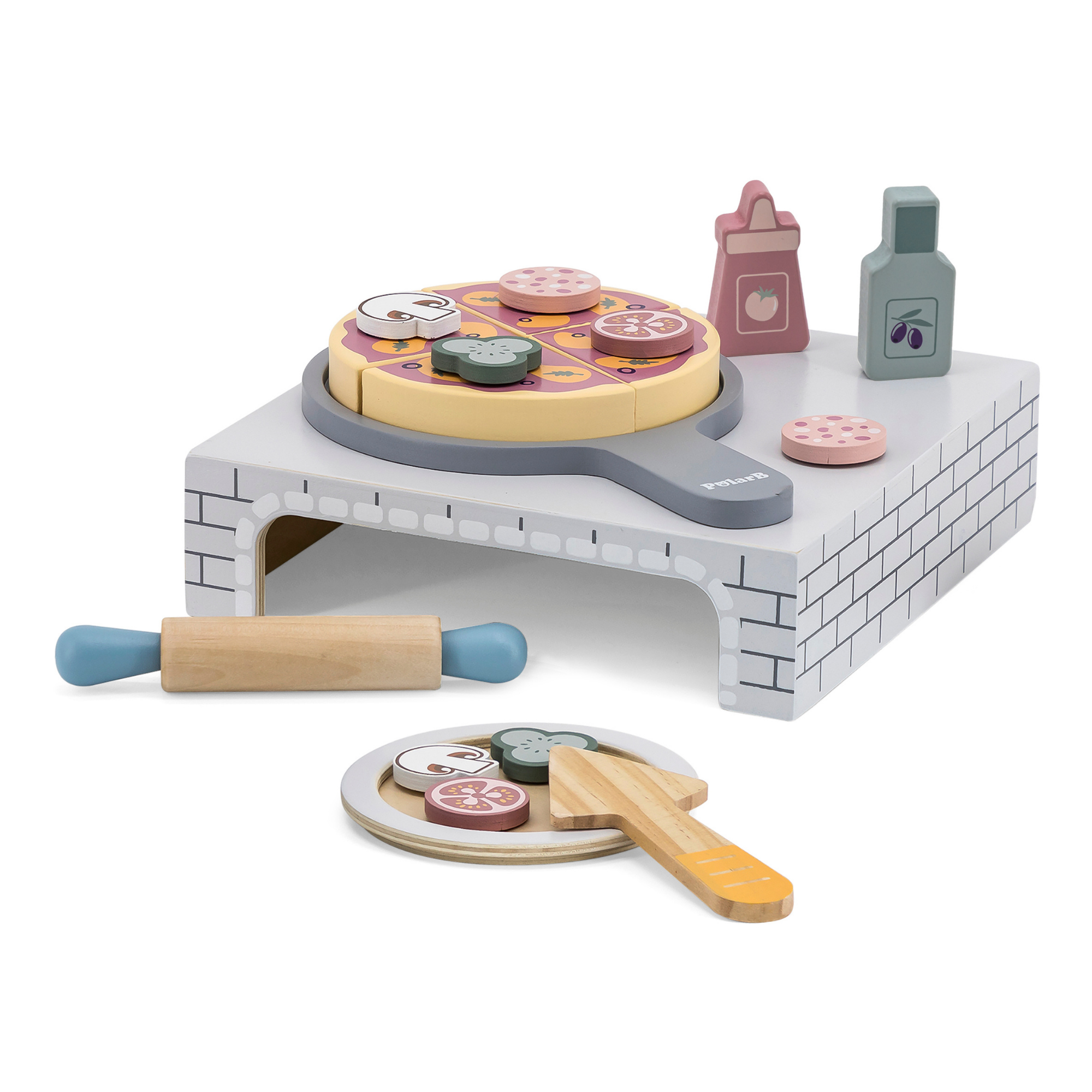 PolarB Home Made Pizza Wooden Pretend Play Toy for Kids  Age 2 Years and Above