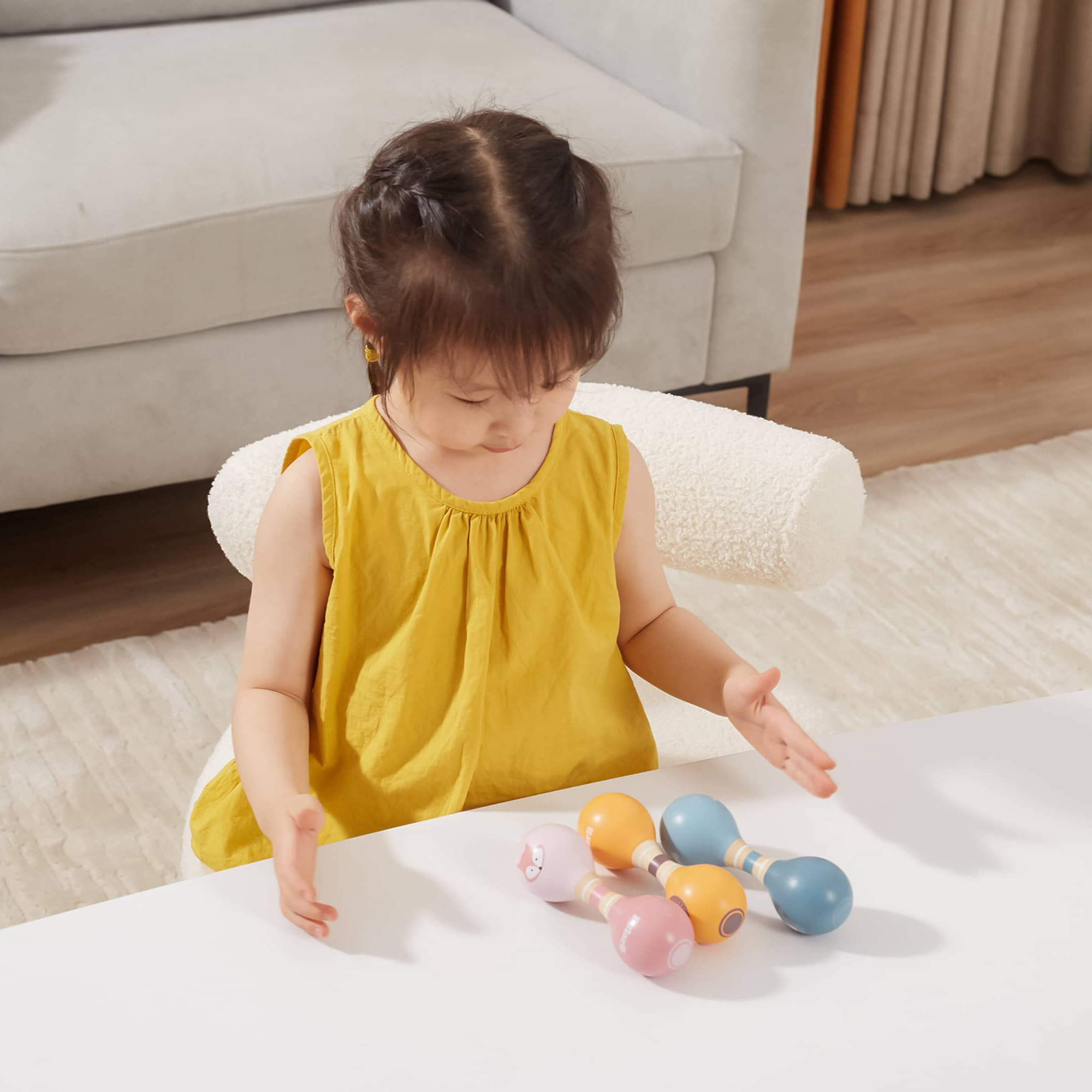 PolarB Wooden Double Maracas for Babies and Toddlers, Easy Grip Fox Design, Early Musical Instrument, Safe and Non-Toxic, Suitable from 0m+