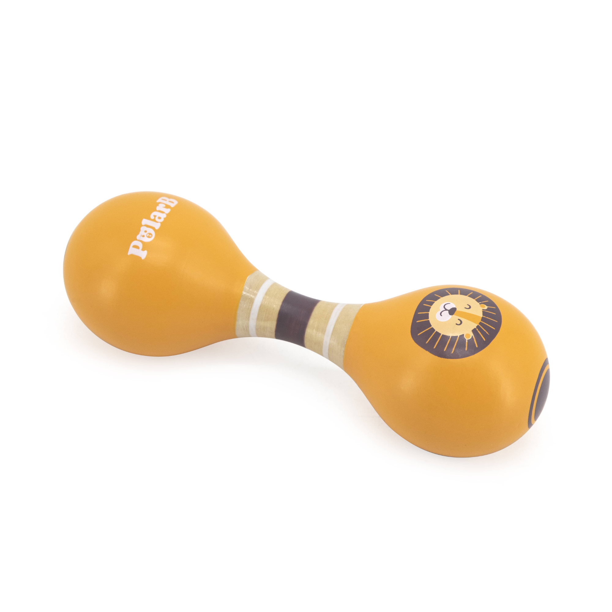PolarB Wooden Double Maracas for Babies and Toddlers, Easy Grip Lion Design, Early Musical Instrument, Safe and Non-Toxic, Suitable from 0m+
