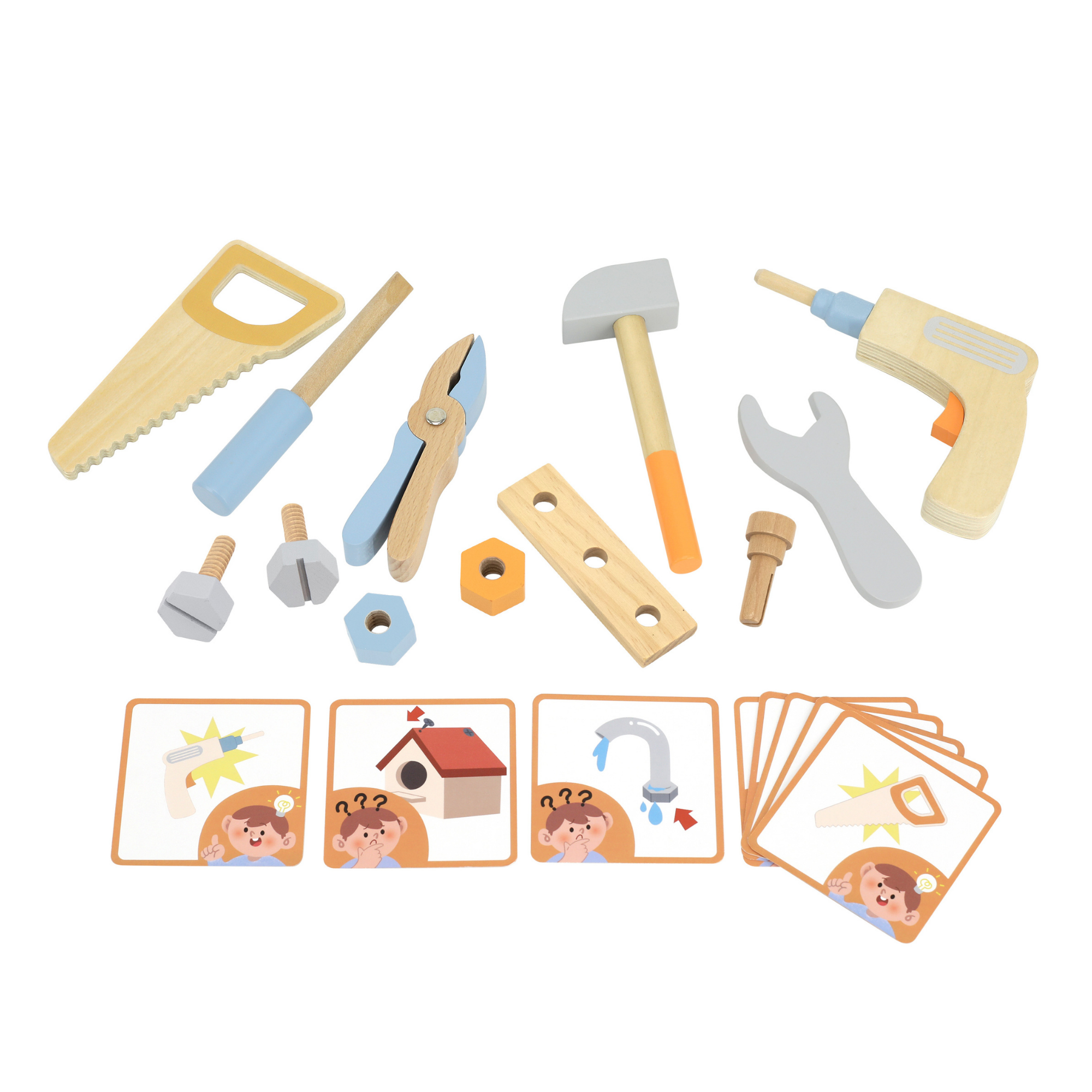 PolarB Wooden Tool Set for Kids Ages 3 and Up Roleplay Toy with Tools, Screws, and Activity Cards in Storage Case