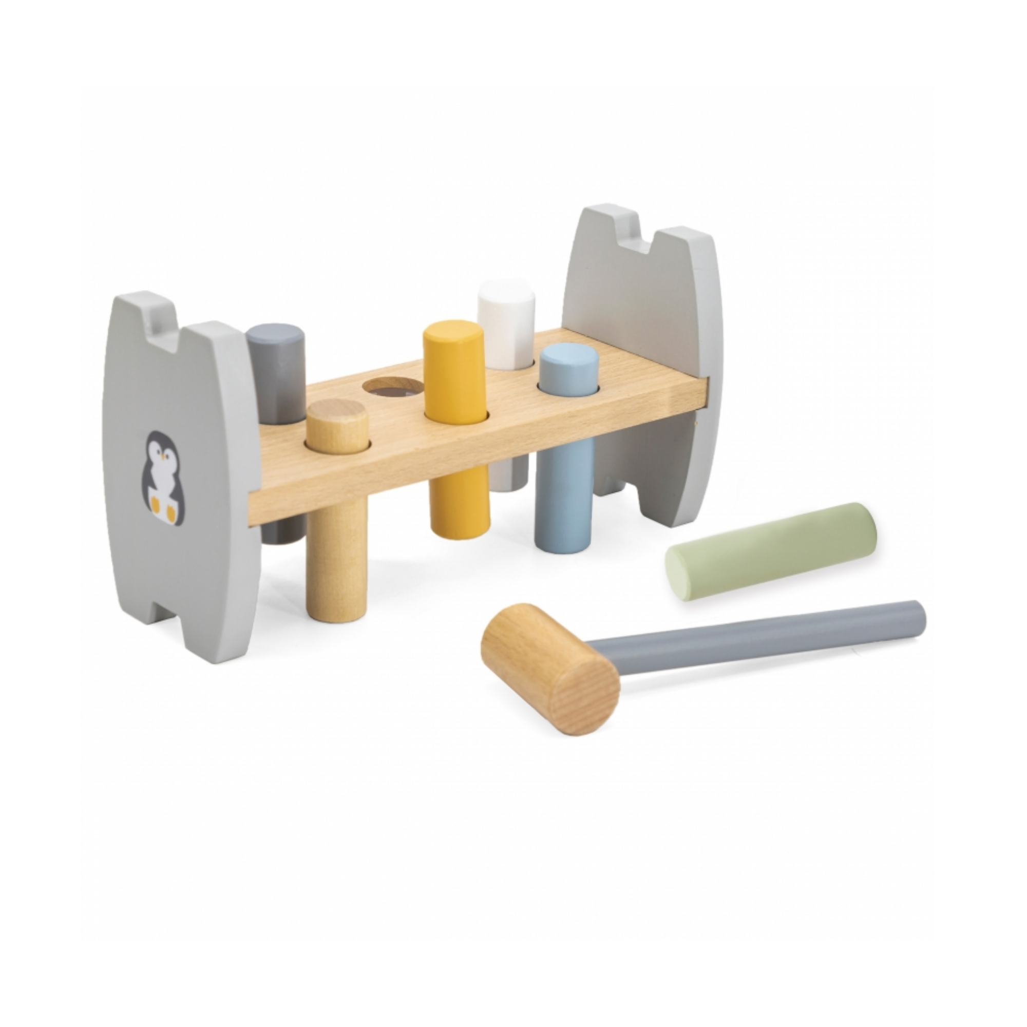 PolarB Wooden Stacking and Pounding Set with Penguin Design, Includes Penguin Stacker and Pounding Bench, Montessori-Inspired Learning Toy for Toddlers Age 1 and Up