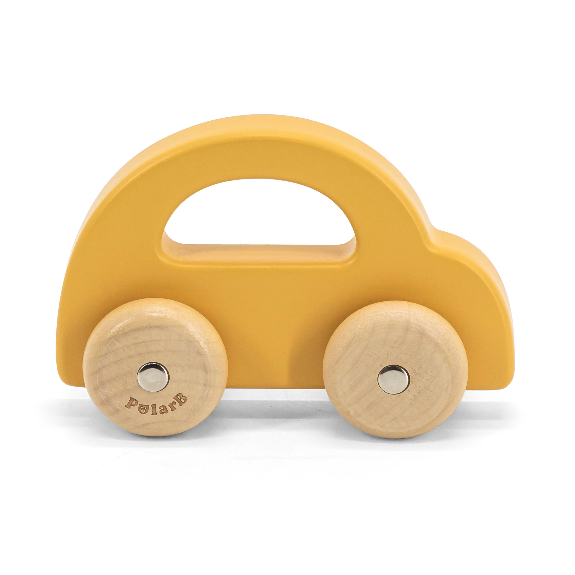 PolarB Wooden Car Push and Pull Toy for Babies, Montessori-Inspired Natural Wood Vehicle with Smooth Wheels, Pastel Tones, Safe for 6 Months and Up, Yellow