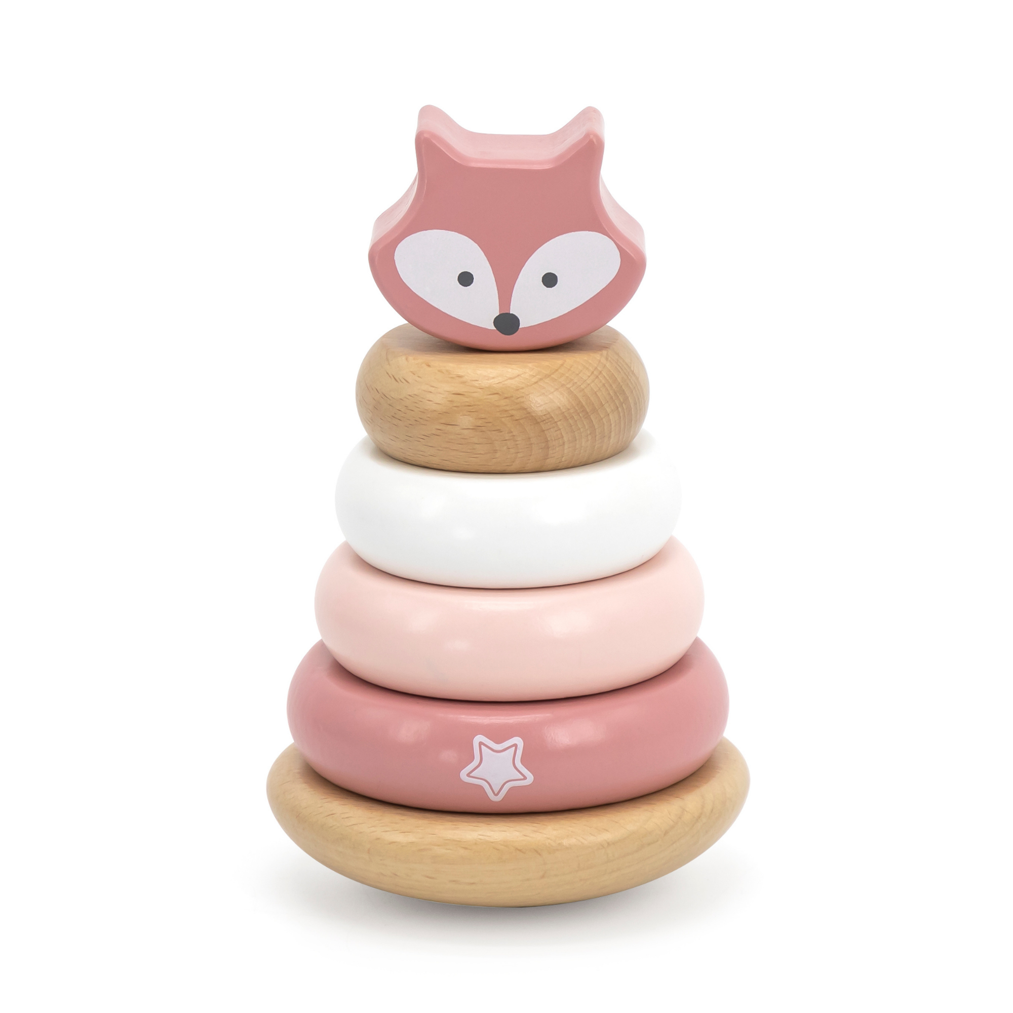 PolarB Wooden Fox Pull-Along and Stacker Toy Set, Educational Toddler Toys for Walking, Fine Motor Skills, and Color Recognition, Ages 18 Months+