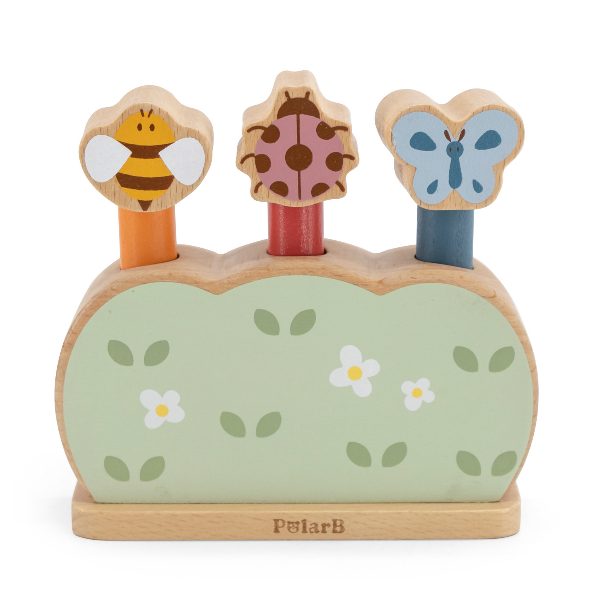 PolarB Wooden Pop-Up Garden Toy for Toddlers, Jumping Animal Peg Game for Fine Motor Skills, Hand-Eye Coordination and Cause-and-Effect Learning, Age 18 Months+
