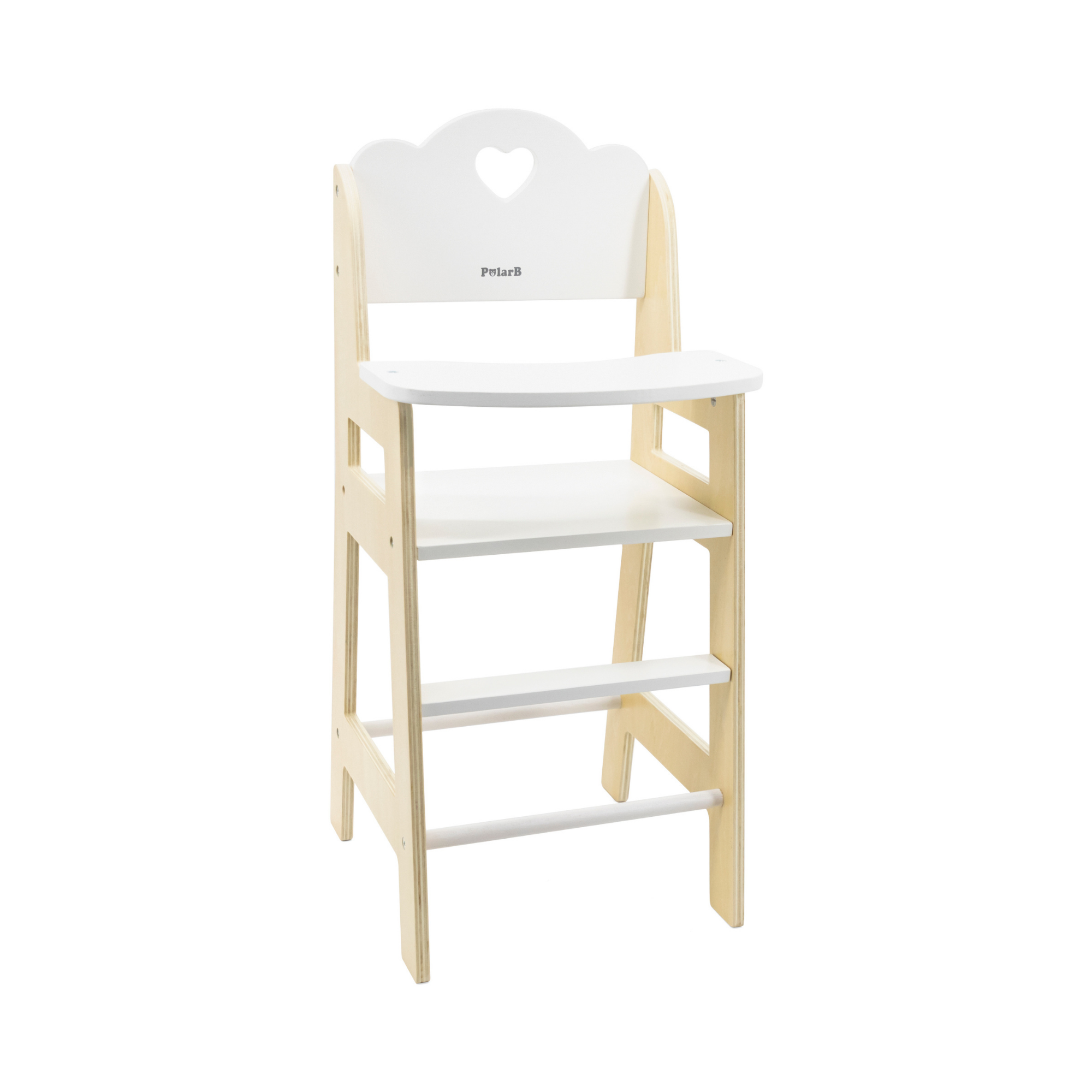 PolarB Wooden Doll Feeding High Chair, Fits Dolls Up to 38 cm, Encourages Role Play and Creativity, Solid Wood Toy for Ages 3+