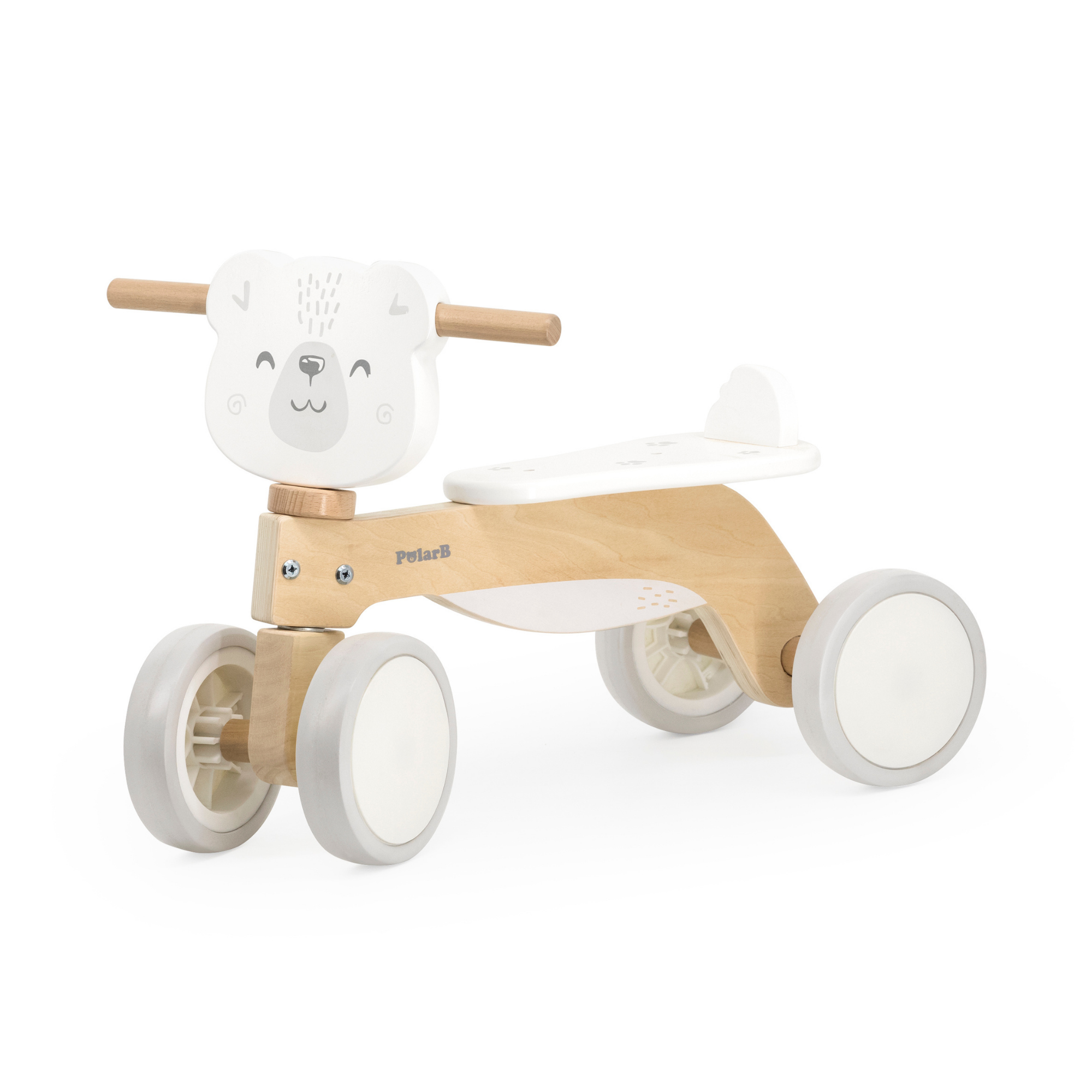 PolarB Wooden Ride-On Trike for Toddlers, Eco-Friendly Wooden Bear Trike with Steering Lock and EVA Wheels, Motor Skill Development Ride-On Toy for Ages 12 Months and Up