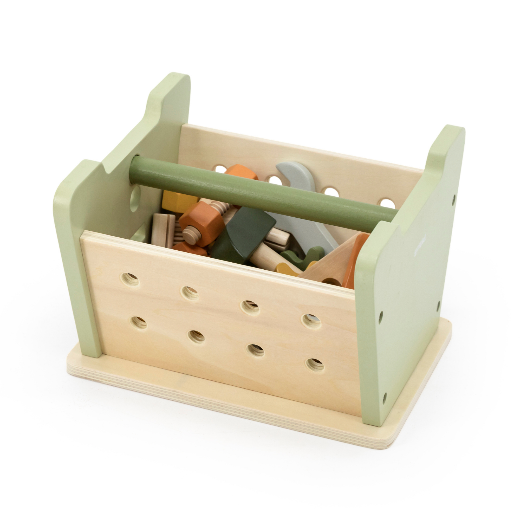 PolarB 2-in-1 Wooden Workbench and Tool Set for Kids, 30-Piece DIY Construction Play Set with Storage Basket, Promotes Imagination, Fine Motor Skills and STEM Learning, Ages 3+