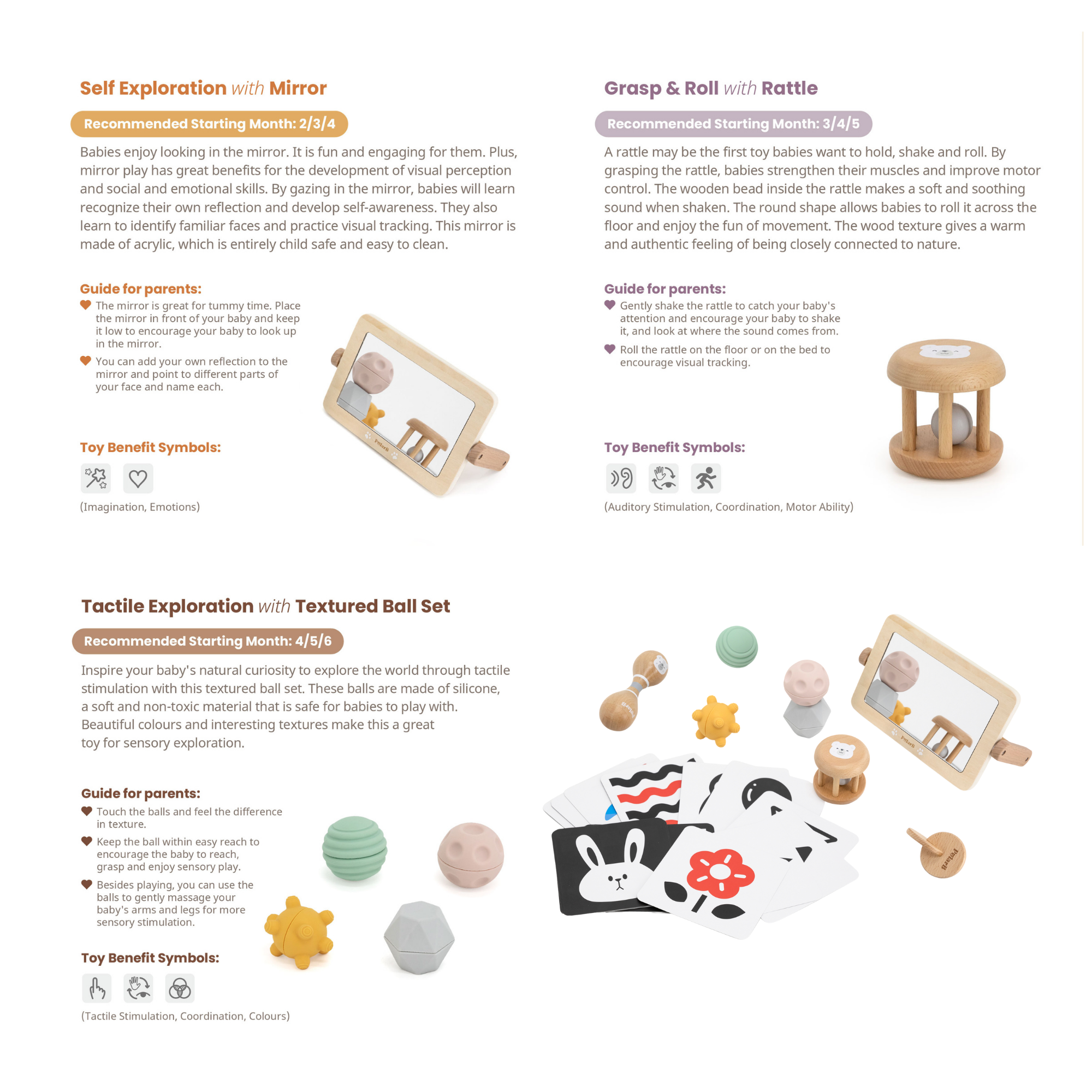 PolarB FSC Grow-with-Me Sensory Seekers Box, Montessori-Inspired Sensory Toy Set for Babies 0-6 Months, Includes High Contrast Cards, Mirror, Maracas, Rattle, Discs and Textured Balls