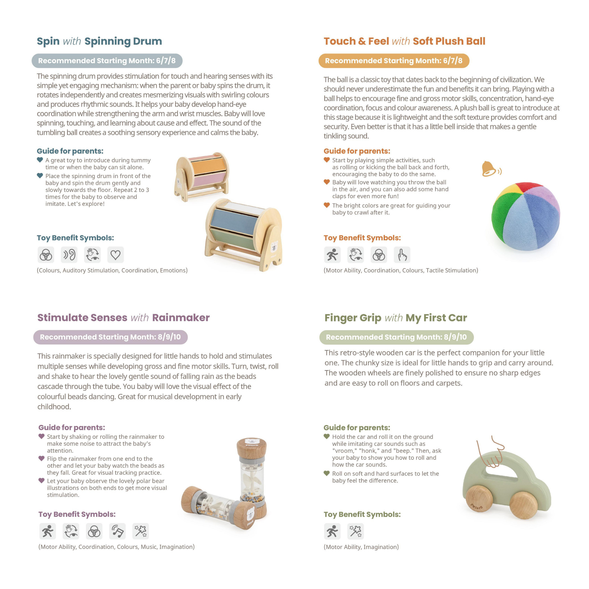 PolarB FSC Grow-with-Me Box Little Explorers, Sensory and Motor Skill Development Toy Set for Babies 6-12 Months, Includes Wooden Car, Mirror Sorter, Plush Ball, Puzzle, and More