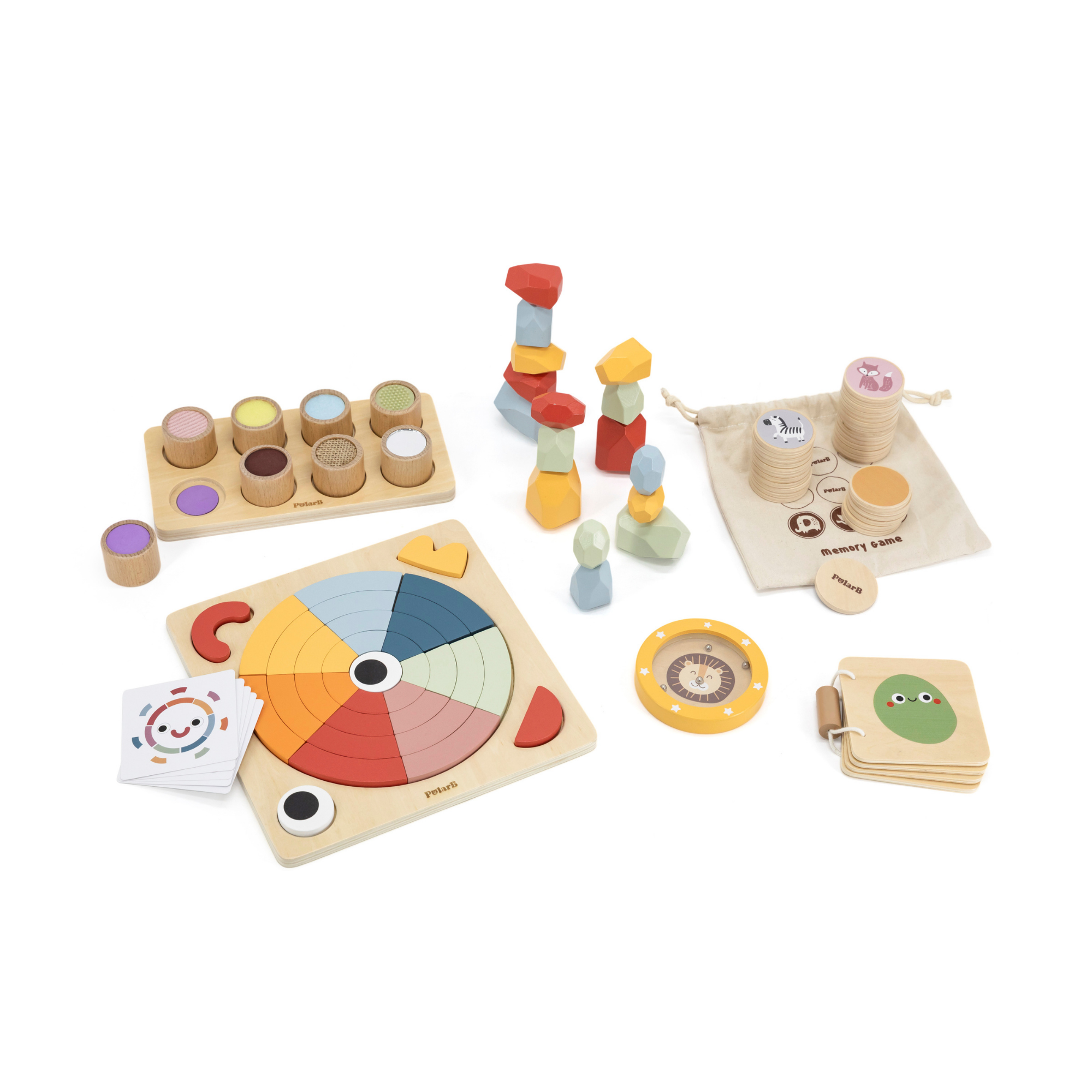 PolarB Grow-with-Me Free Spirits Educational Toy Set for Toddlers, Sensory, Motor Skills, Memory, Emotions, and Creative Play Activities, Eco-Friendly Wooden Toys for Ages 3 and Up