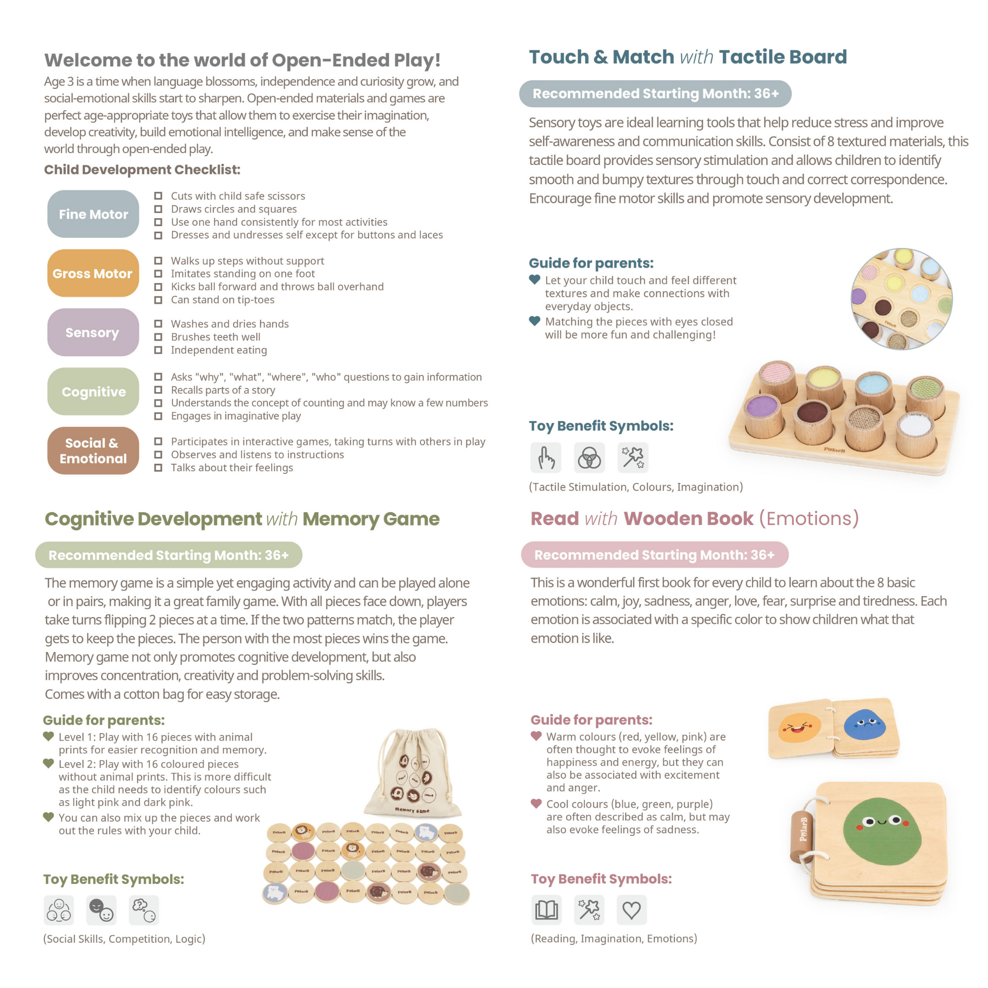 PolarB Grow-with-Me Free Spirits Educational Toy Set for Toddlers, Sensory, Motor Skills, Memory, Emotions, and Creative Play Activities, Eco-Friendly Wooden Toys for Ages 3 and Up
