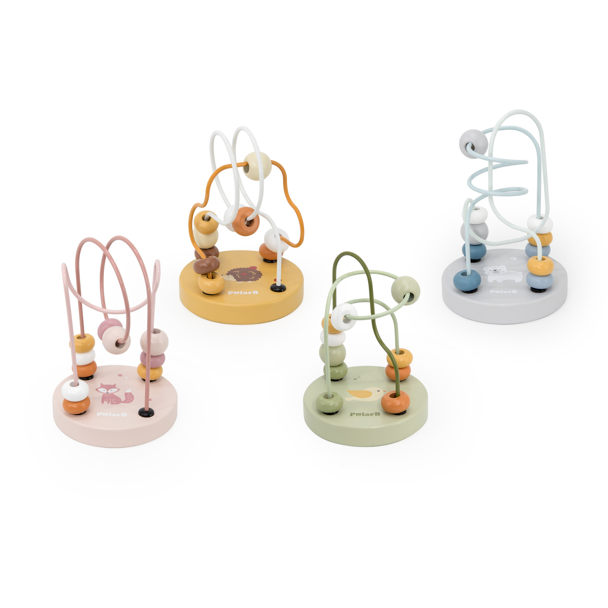 PolarB Wooden Bead Maze Toy, Classic Motor Skill Activity for Toddlers, 10 Beads, Colorful Base, Ages 12 Months and Up, Assorted Designs