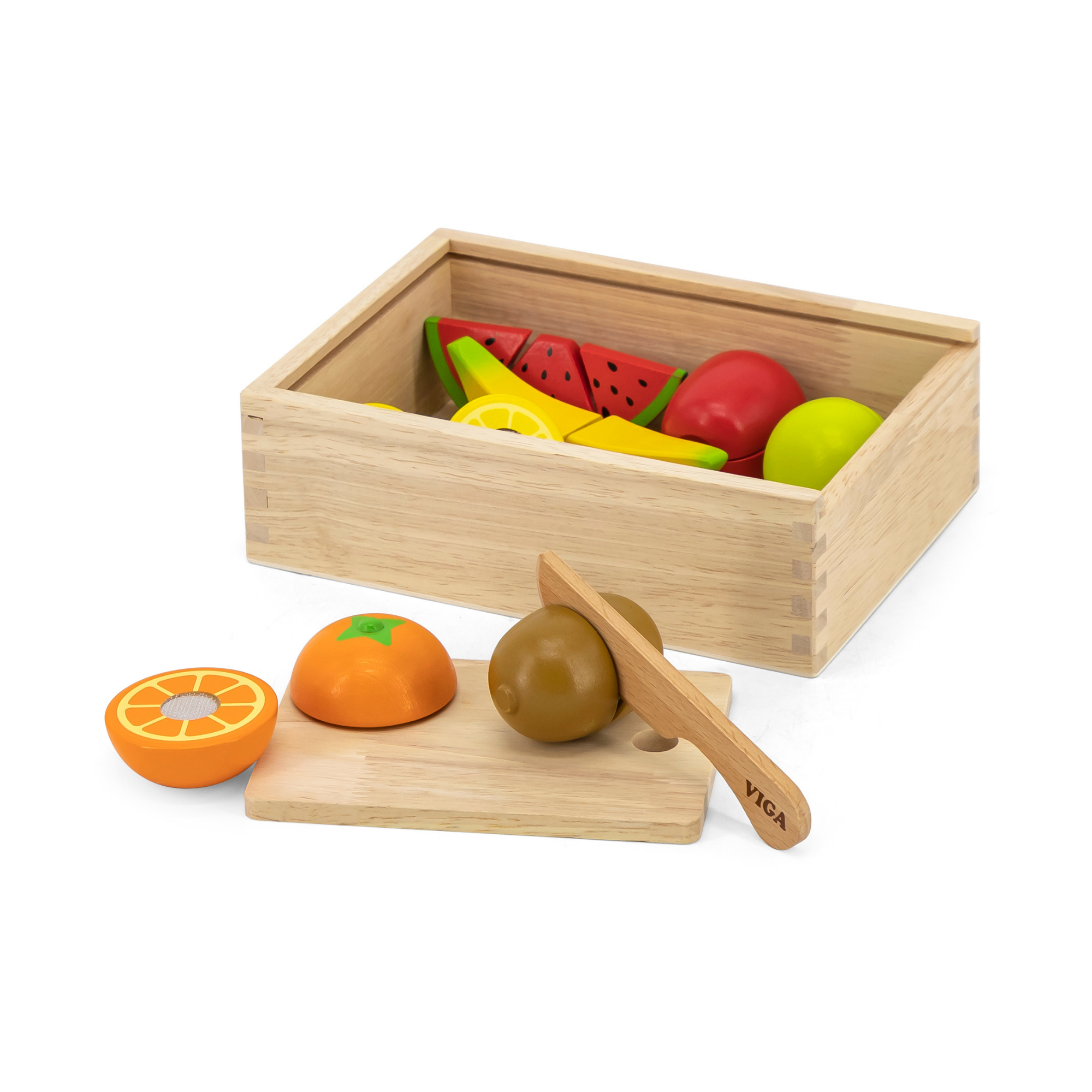 Viga Wooden Cutting Fruit Set for Toddlers  Pretend Play Kitchen Toy with Knife and Cutting Board  Montessori-Inspired Learning  Ages 18 Months and Up