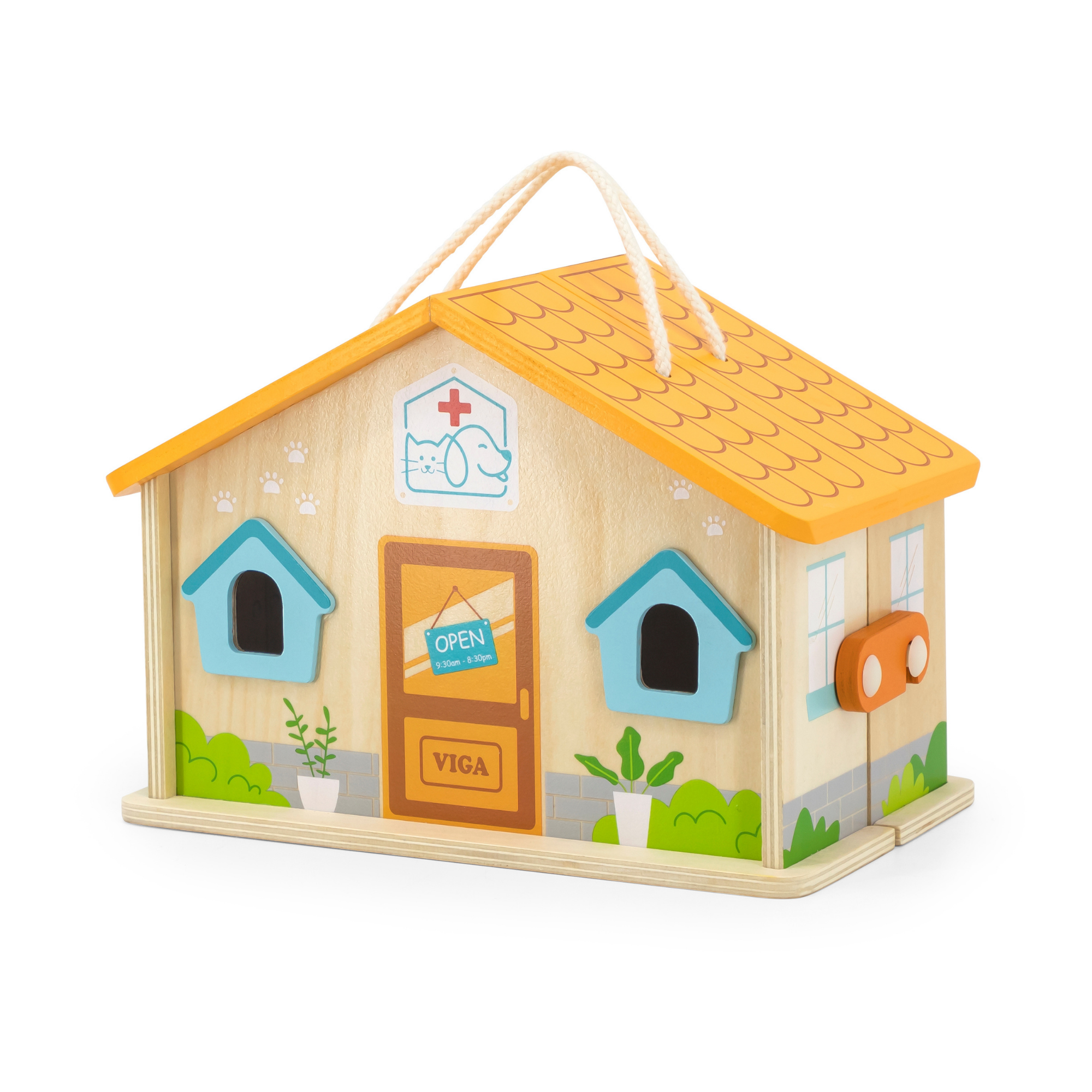 Viga Wooden Pet Hospital Roleplay Set 19-Piece Veterinary Clinic Toy with Dog, Cat, and Accessories Portable Suitcase Design Ages 3 and Up