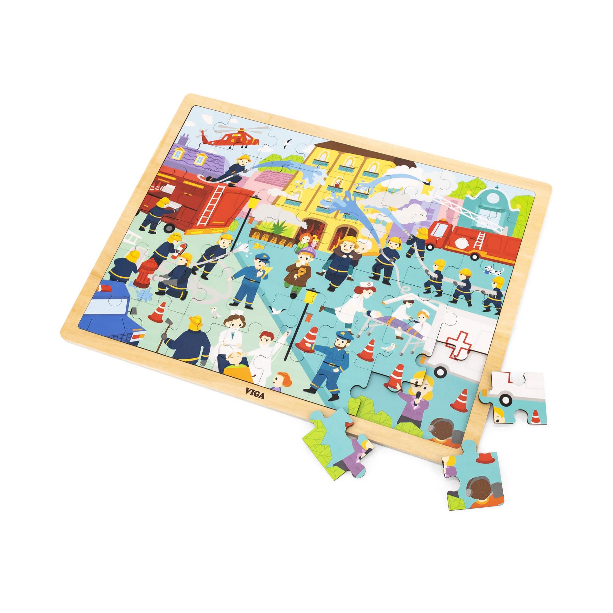 Viga Fire Fighting, 48 Piece Jigsaw Puzzle, Montessori Wooden Toy, Develops Sensory, Cognitive & Fine Motor Skills, Non-Toxic & Eco-friendly Kids Educational Toy, Suitable for Boys and Girls Aged 3Y+