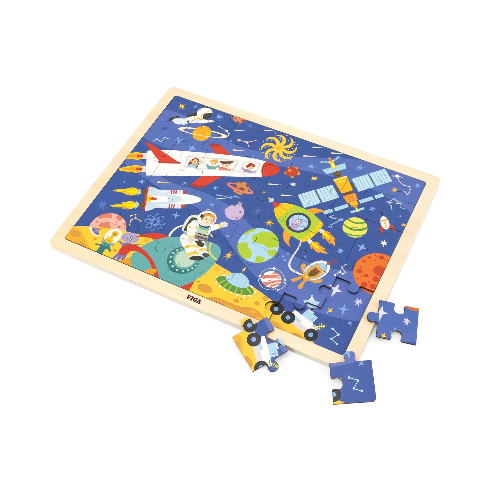 Viga Space, 48 Piece Jigsaw Puzzle, Montessori Wooden Toy, Develops Sensory, Cognitive & Fine Motor Skills, Non-Toxic & Eco-friendly Kids Educational Toy, Suitable for Boys and Girls Aged 3Y+