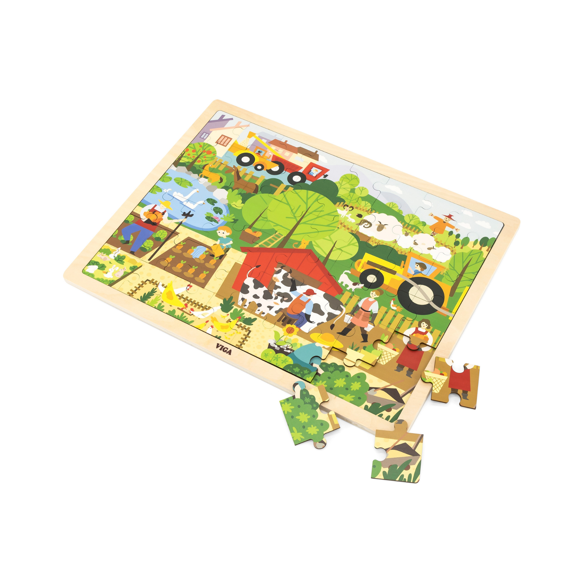 Viga Farm, 48 Piece Jigsaw Puzzle, Montessori Wooden Toy, Develops Sensory, Cognitive & Fine Motor Skills, Non-Toxic & Eco-friendly Kids Educational Toy, Suitable for Boys and Girls Aged 3Y+