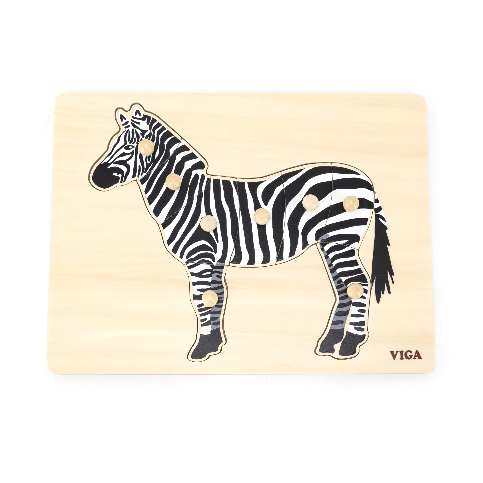 Viga Zebra, 8 Piece Knob Puzzle, Montessori Wooden Toy, Develops Sensory, Cognitive & Fine Motor Skills, Non-Toxic & Eco-friendly Kids Educational Toy, Suitable for Boys and Girls Aged 18M+