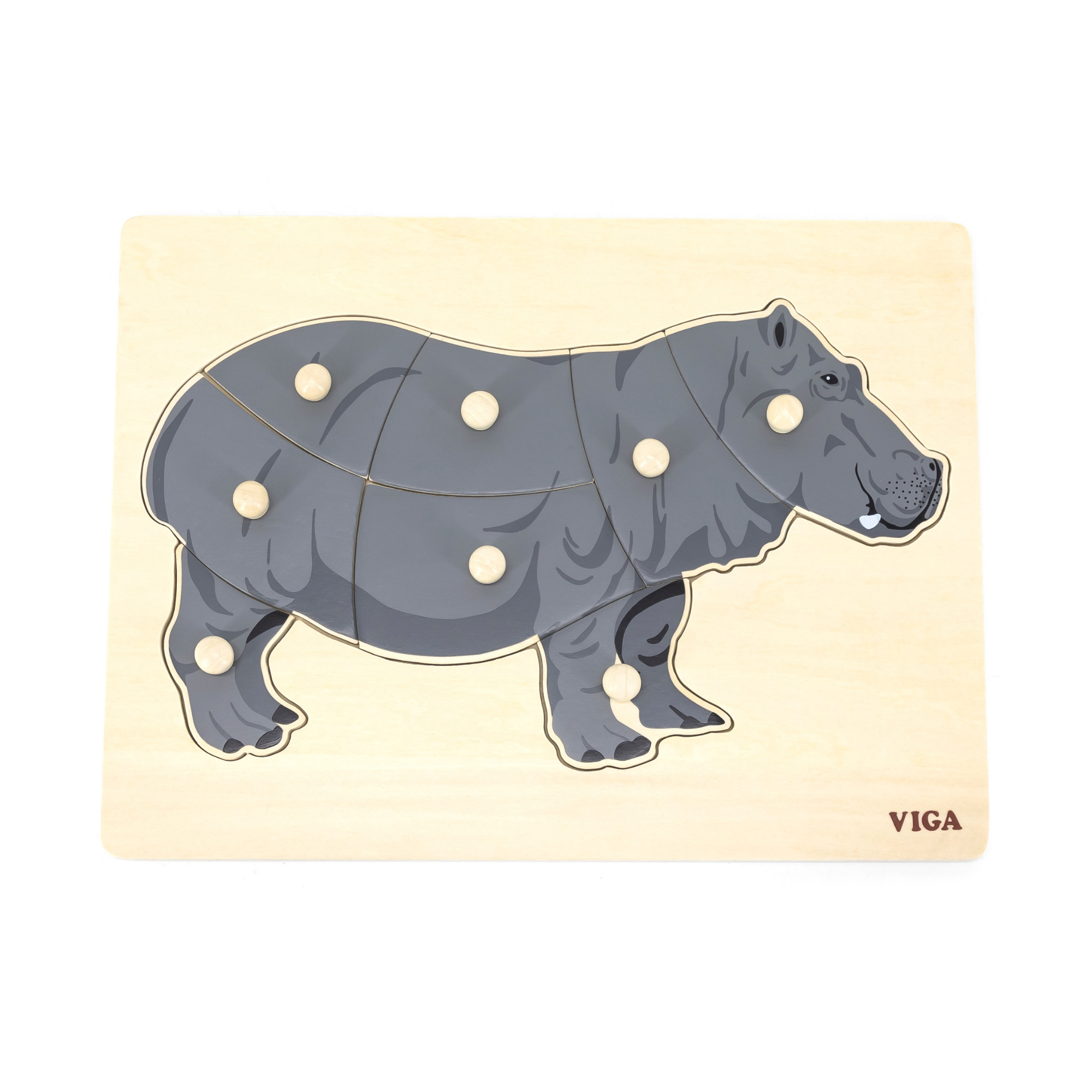 Viga Hippo, Wild Animals, 8 Piece Knob Puzzle, Montessori Wooden Toy, Develops Sensory, Cognitive & Fine Motor Skills, Non-Toxic & Eco-friendly Kids Educational Toy, Suitable for Children Aged 18M+
