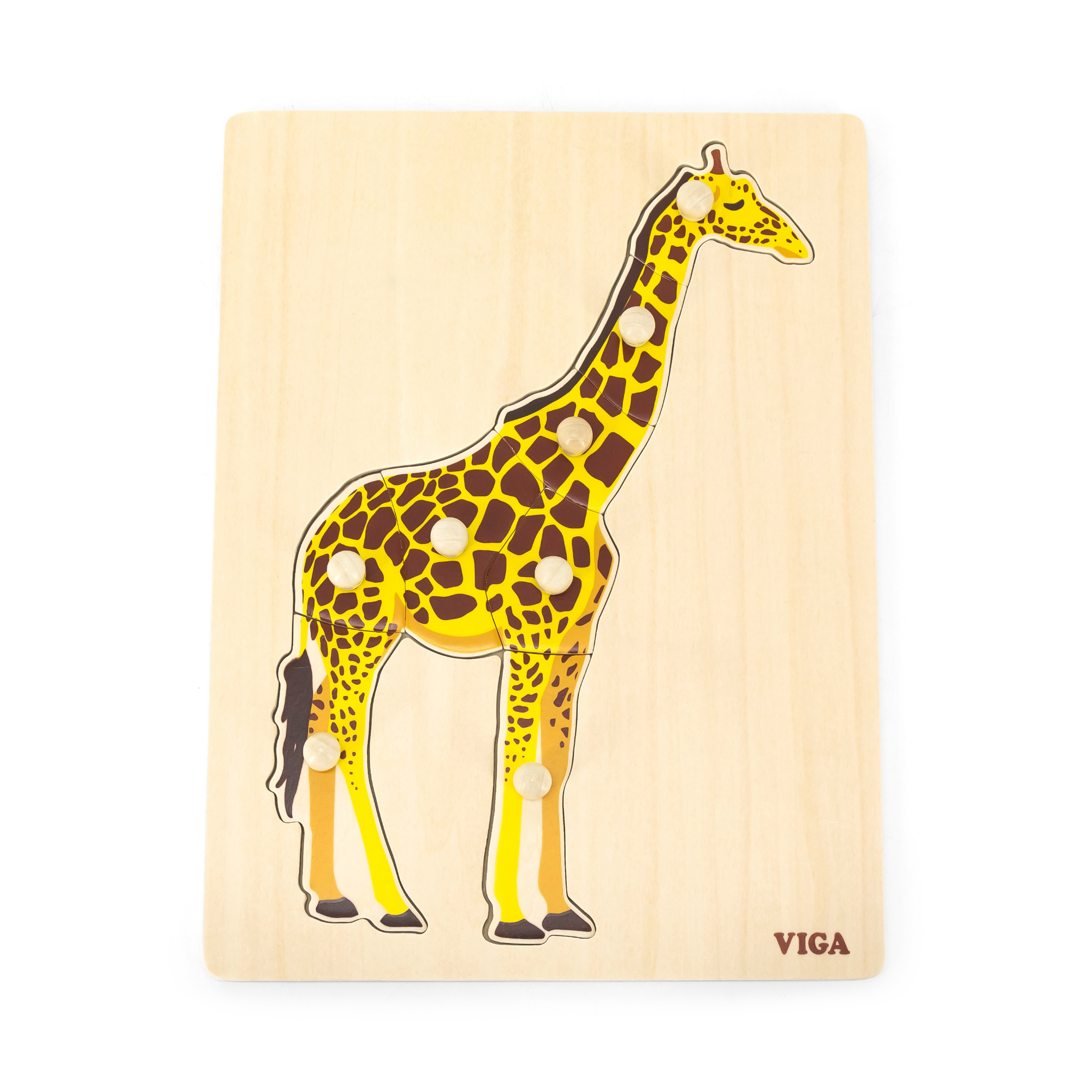 Viga Giraffe, 8 Piece Knob Puzzle, Montessori Wooden Toy, Develops Sensory, Cognitive & Fine Motor Skills, Non-Toxic & Eco-friendly Kids Educational Toy, Suitable for Boys and Girls Aged 18M+