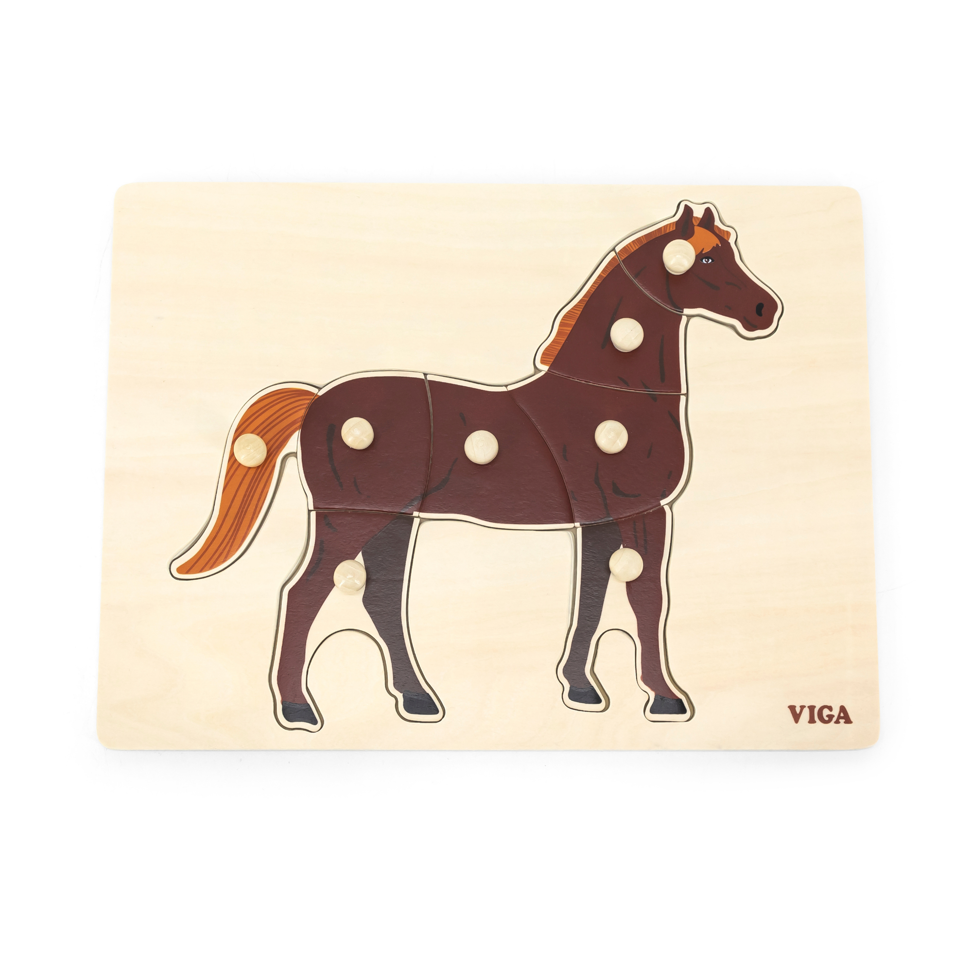 Viga Horse, Farm Animals, 8 Piece Knob Puzzle, Montessori Wooden Toy, Develops Sensory, Cognitive & Fine Motor Skills, Non-Toxic & Eco-friendly Kids Educational Toy, Suitable for Children Aged 18M+