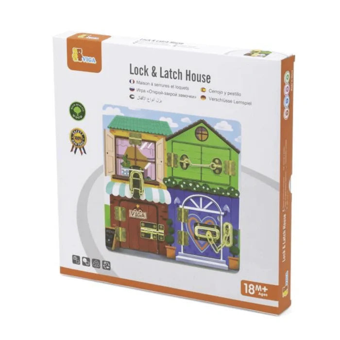 Viga Wooden Manipulation Board Lock and Latch House – Wooden Lock & Latch Learning Board (Ages 18+ Months)