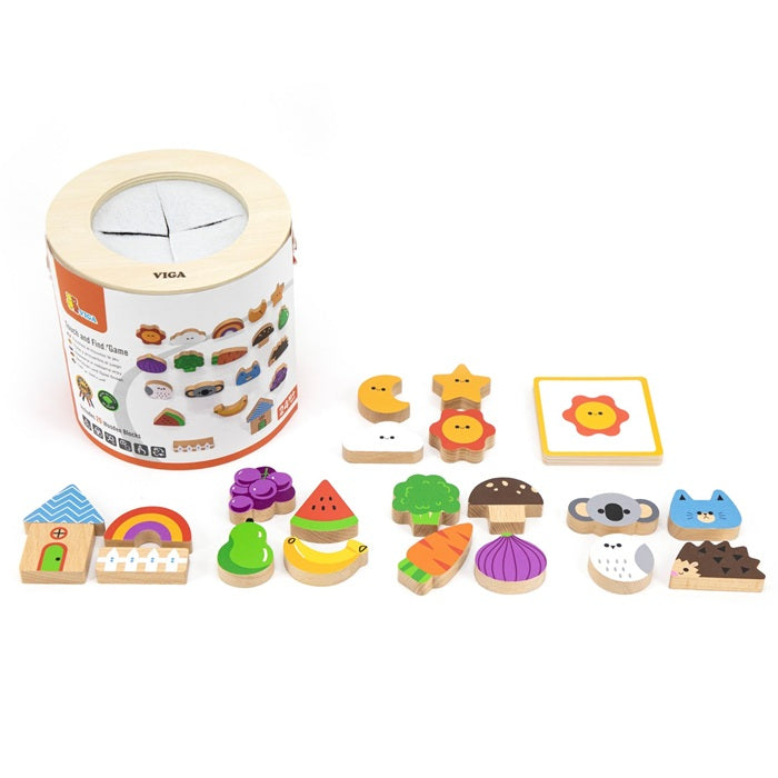 Viga Touch & Find, 20 Piece Matching Puzzle, Montessori Wooden Toy, Develops Sensory, Cognitive & Fine Motor Skills, Non-Toxic & Eco-friendly Kids Educational Toy, Suitable for Children Aged 3Y+