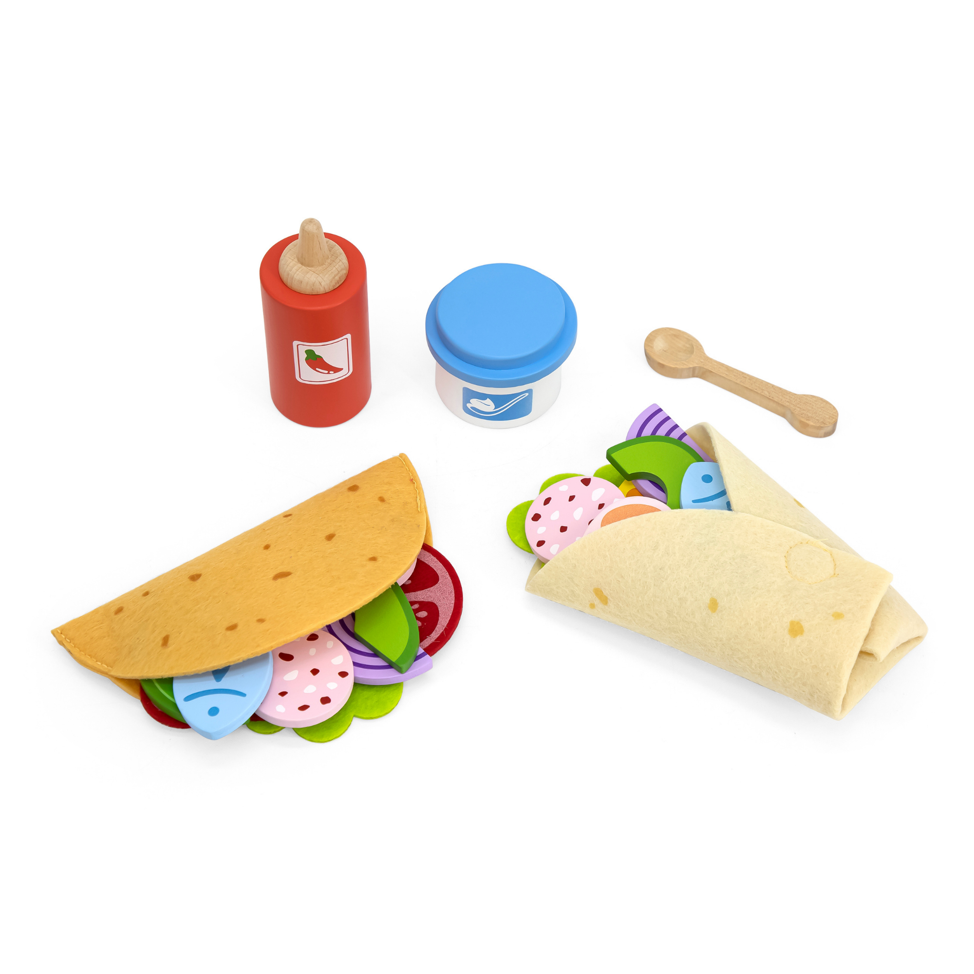 VIGA Taco Set 27-Piece Wooden Food Role Play Toy with Felt Tortilla and Accessories Safe and Educational for Toddlers and Preschoolers