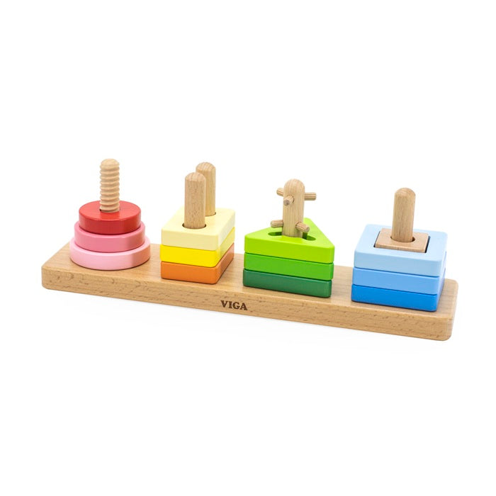 VIGA Wooden Geometric Maze Stacker | Montessori Shape Sorting and Stacking Toy for Kids Age 18 Months+