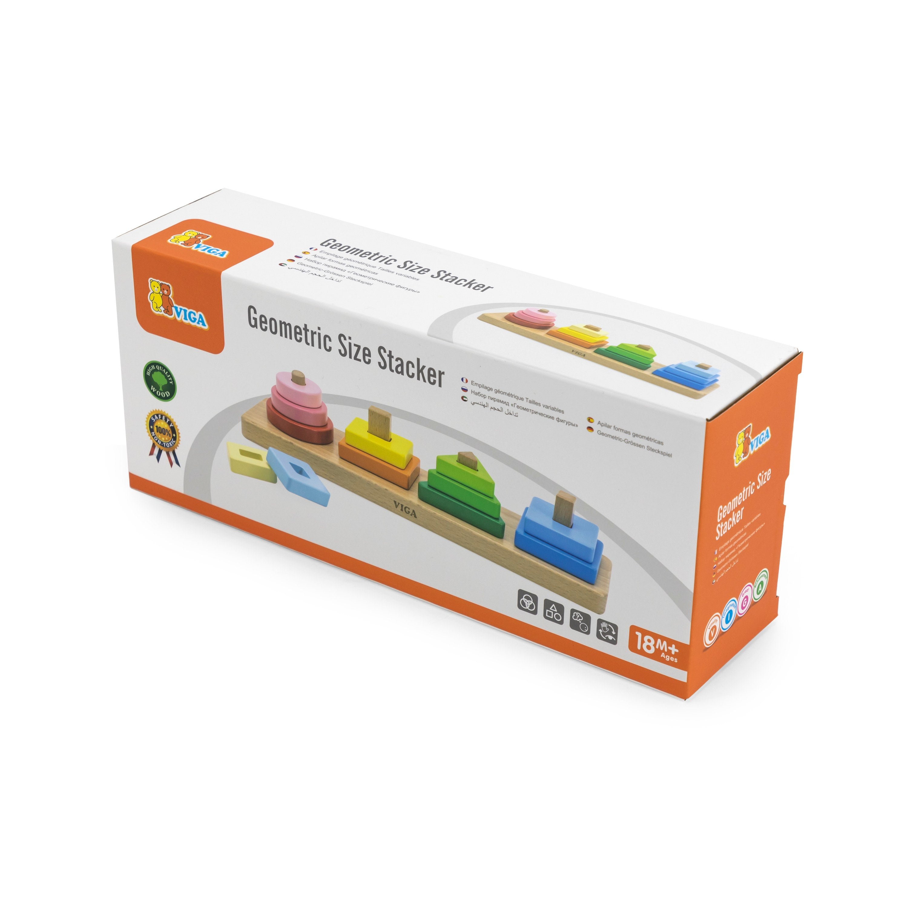 VIGA Wooden Geometric Size Stacker | Montessori Shape and Size Sorting Toy for Kids Age 18 Months+