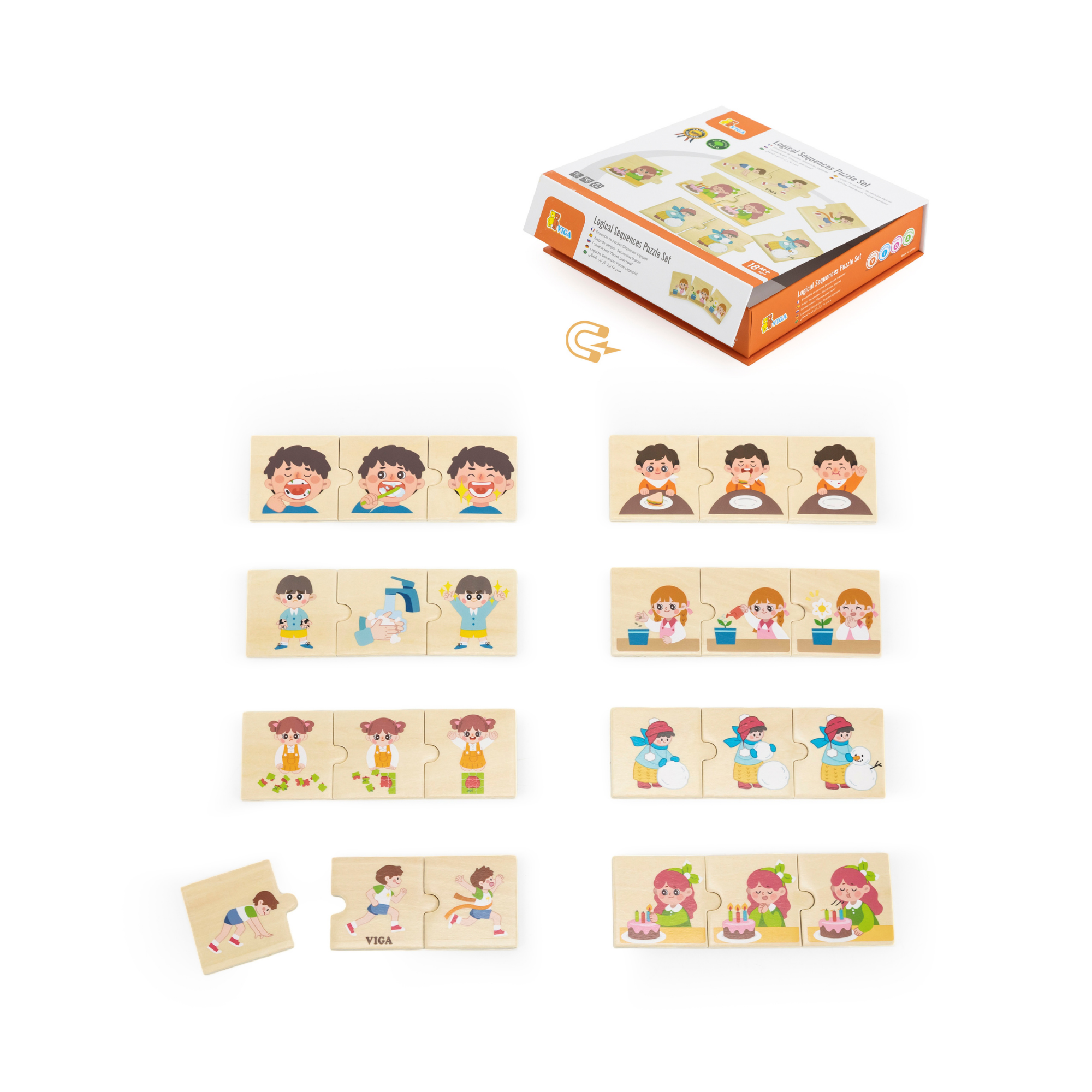 Viga Logical Sequences, Daily Activity, 24 Piece Mix & Match Puzzle, Montessori Wooden Toy, Develops Sensory, Cognitive & Fine Motor Skills, Non-Toxic & Eco-friendly Kids Educational Toy, 18M+