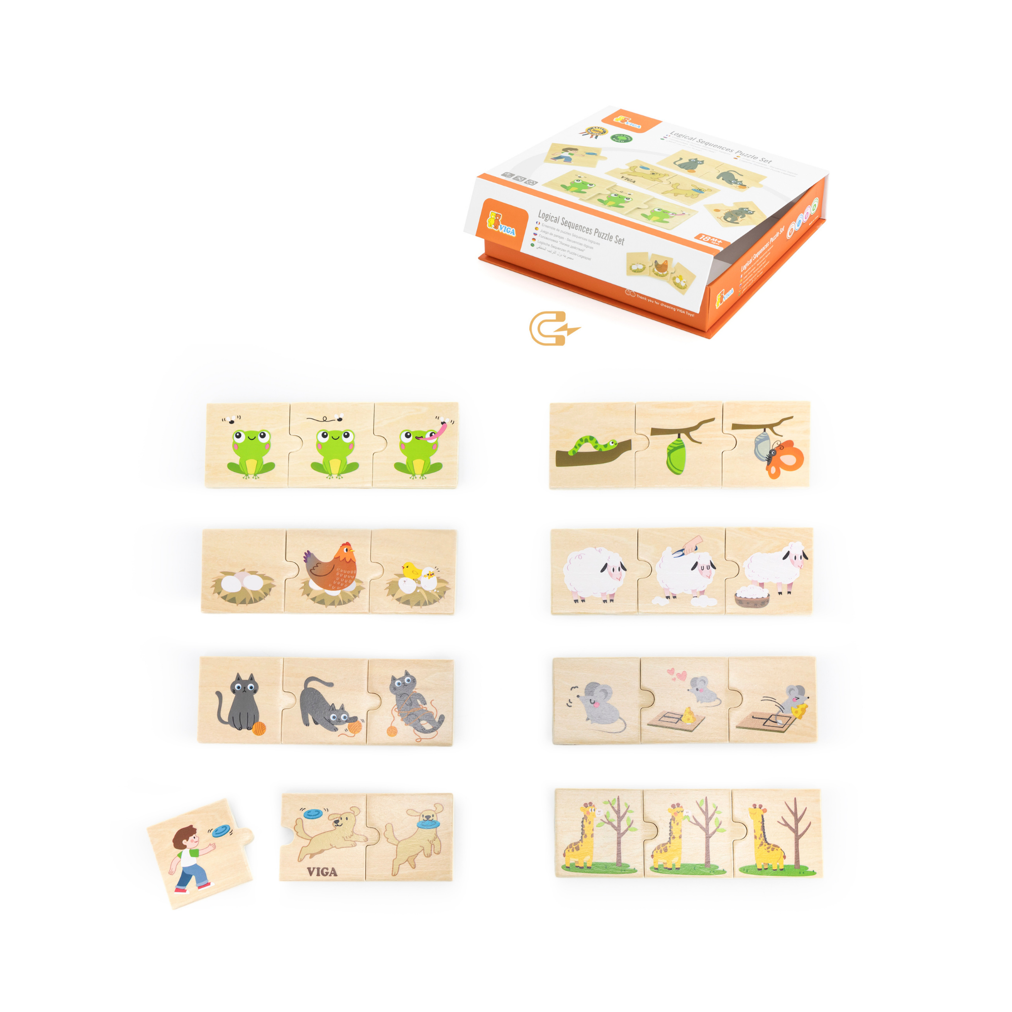 Viga Logical Sequences, Animals & Nature, 24 Piece Mix & Match Puzzle, Montessori Wooden Toy, Develops Sensory, Cognitive & Fine Motor Skills, Non-Toxic & Eco-friendly Kids Educational Toy, 18M+