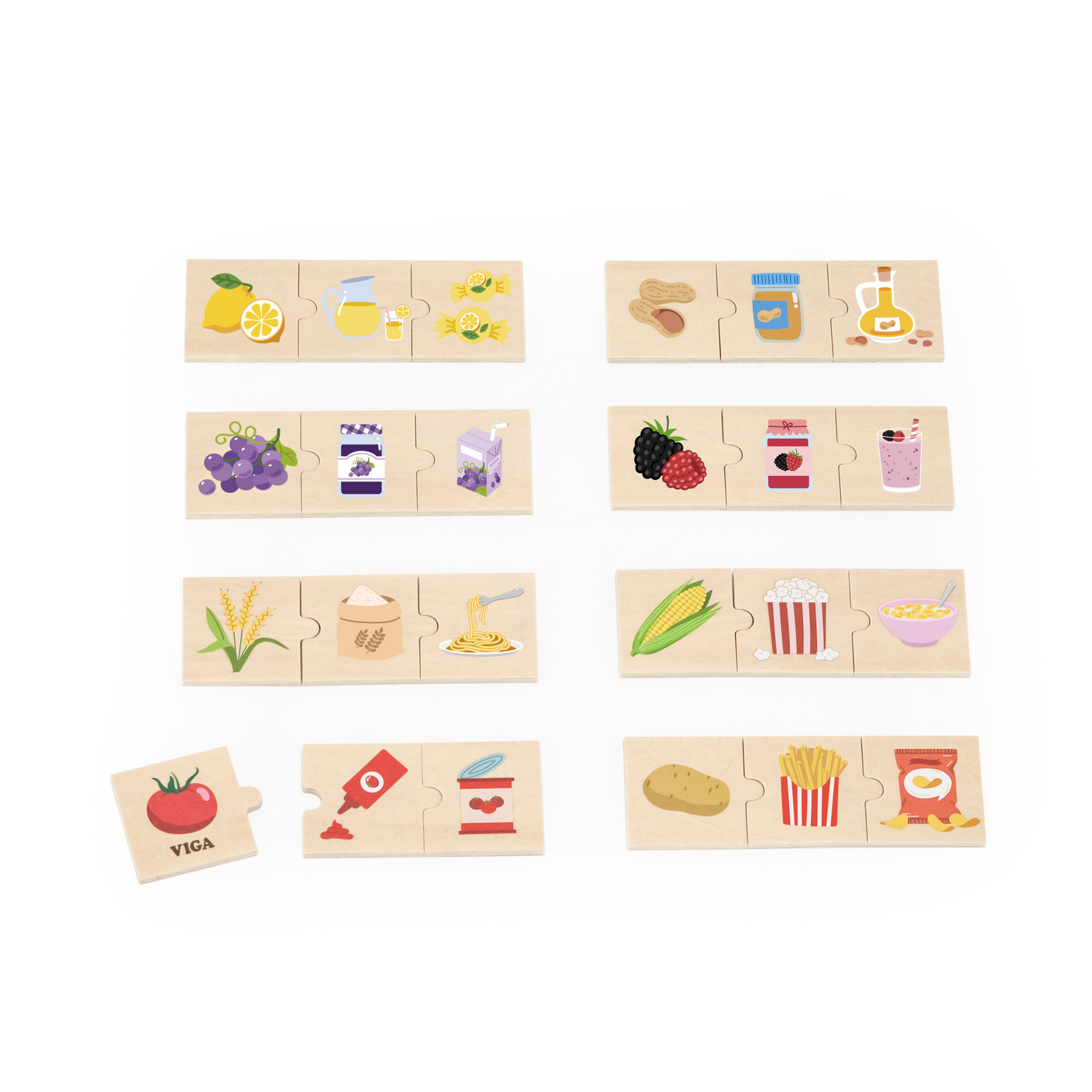Viga Connecting Game, Food, Farm to Table, 24 Piece Mix & Match Puzzle, Montessori Wooden Toy, Develops Sensory, Cognitive & Fine Motor Skills, Non-Toxic & Eco-friendly Kids Educational Toy, 18M+