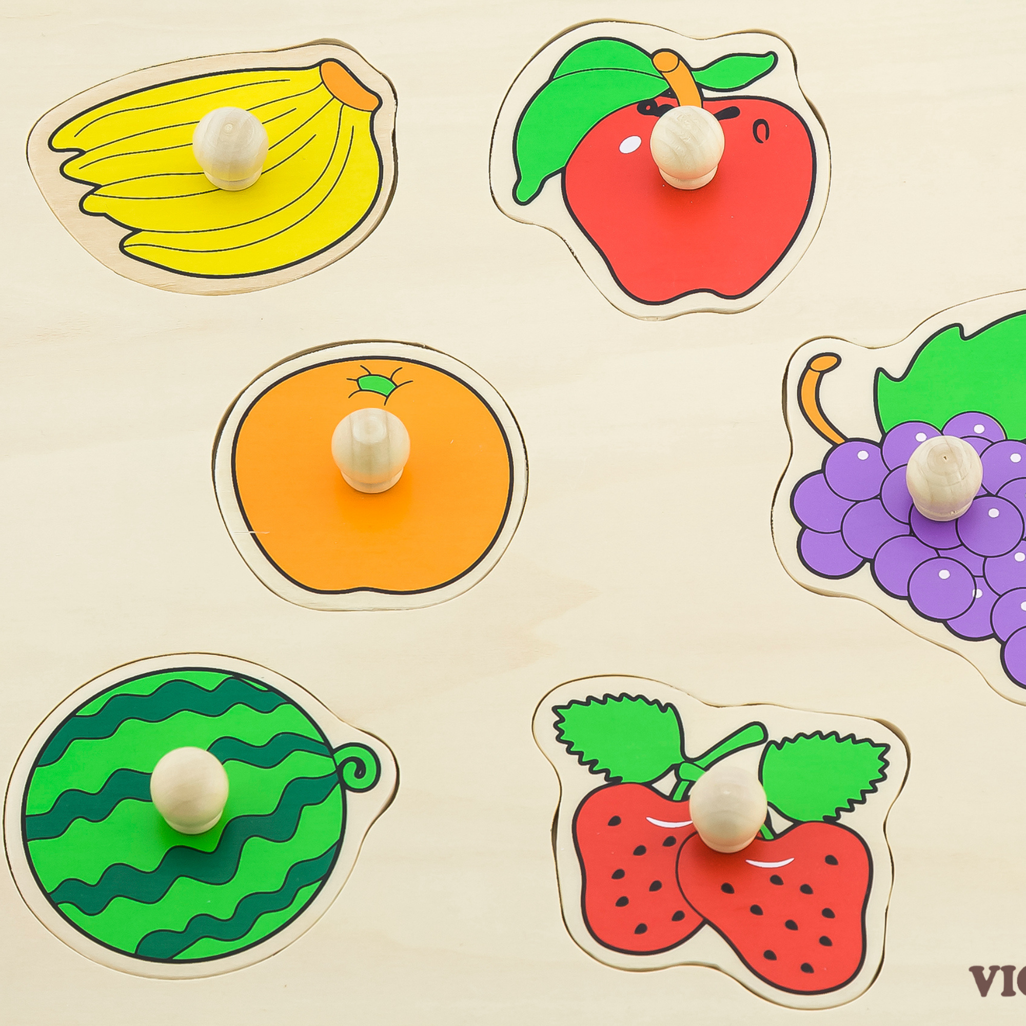 Viga Fruit, 8 Piece Knob Puzzle, Montessori Wooden Toy, Develops Sensory, Cognitive & Fine Motor Skills, Non-Toxic & Eco-friendly Kids Educational Toy, Suitable for Boys and Girls Aged 18M+